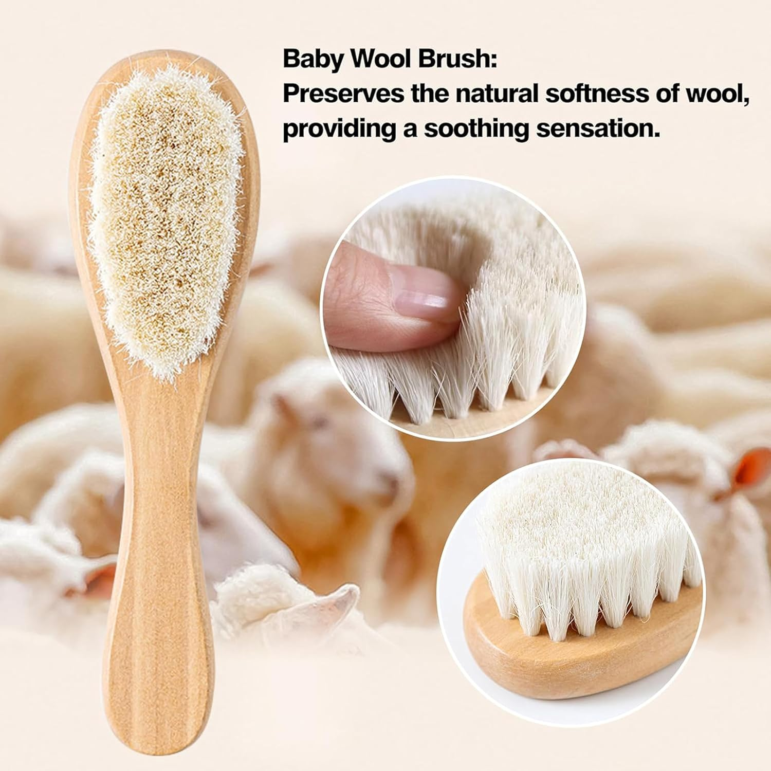 Natural Wooden Baby Grooming Set, 3-Piece with Goat Hair Brush, Comb and Storage Bag image number 6