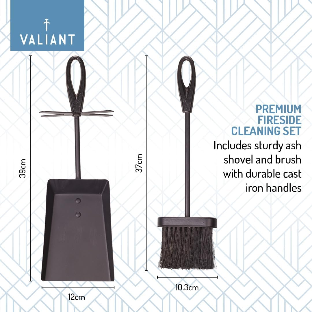 Valiant Fireplace Companion Tools with Brush and Shovel, 38 Cm, Cast Iron Handles, Durable Cleaning Tools for Fireplace, Stove, Grill and Fire Pit image number 1