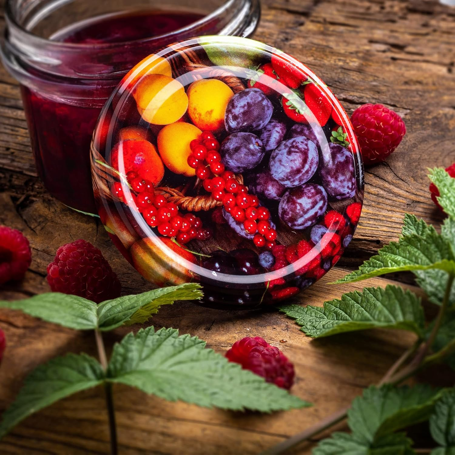 KADAX Glass Jars 235 Ml, Small Preserving Jars with Metal Lids for Homemade Jam, Marmalade and Honey, Jars for Storing Spices and Herbs (Fruits, Set of 10) image number 2