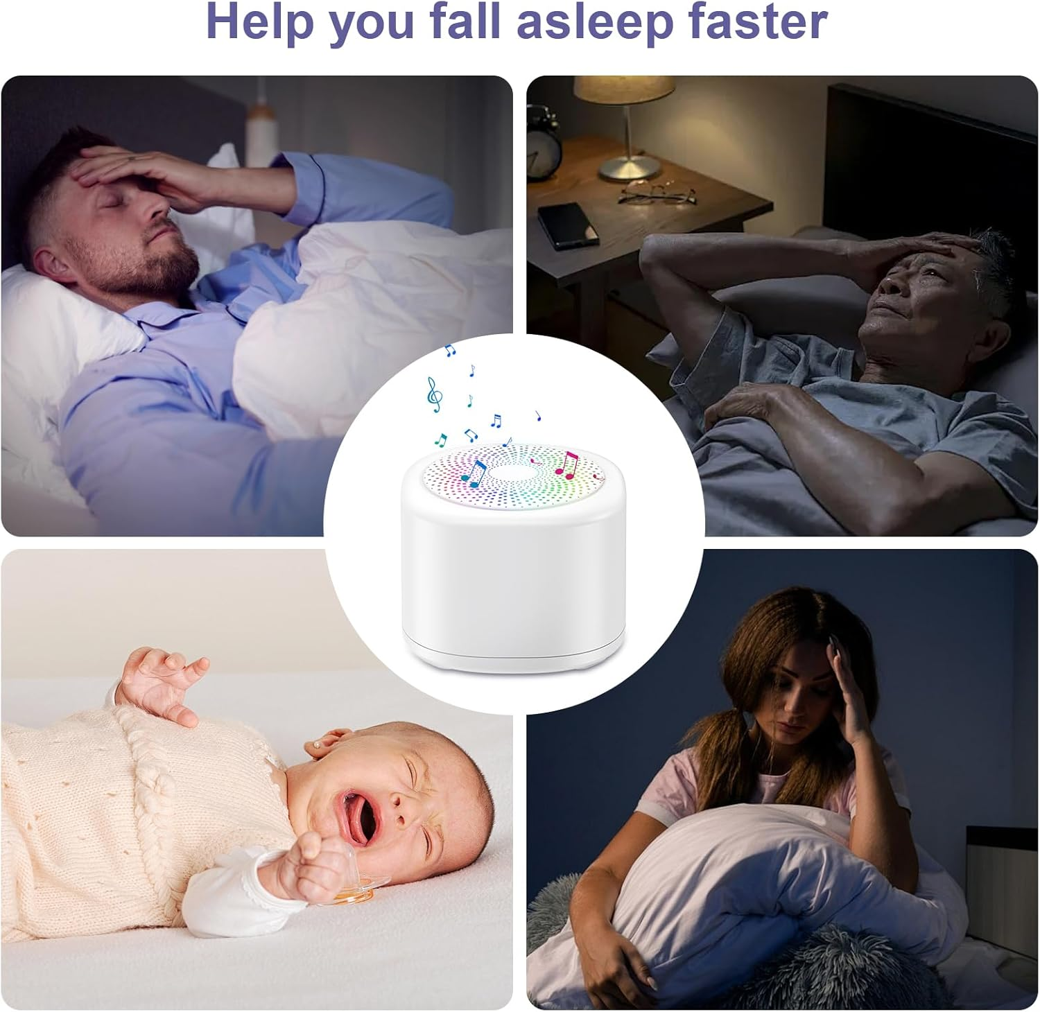 White Noise Machine Mini Portable Sleep Sound Machine for Baby Adults Kids 10 Smoothing Sounds 3 Timer Volume Control Colorful Nightlight Rechargeable Pocket Sleep Sound Machine for Home Travel image number 2