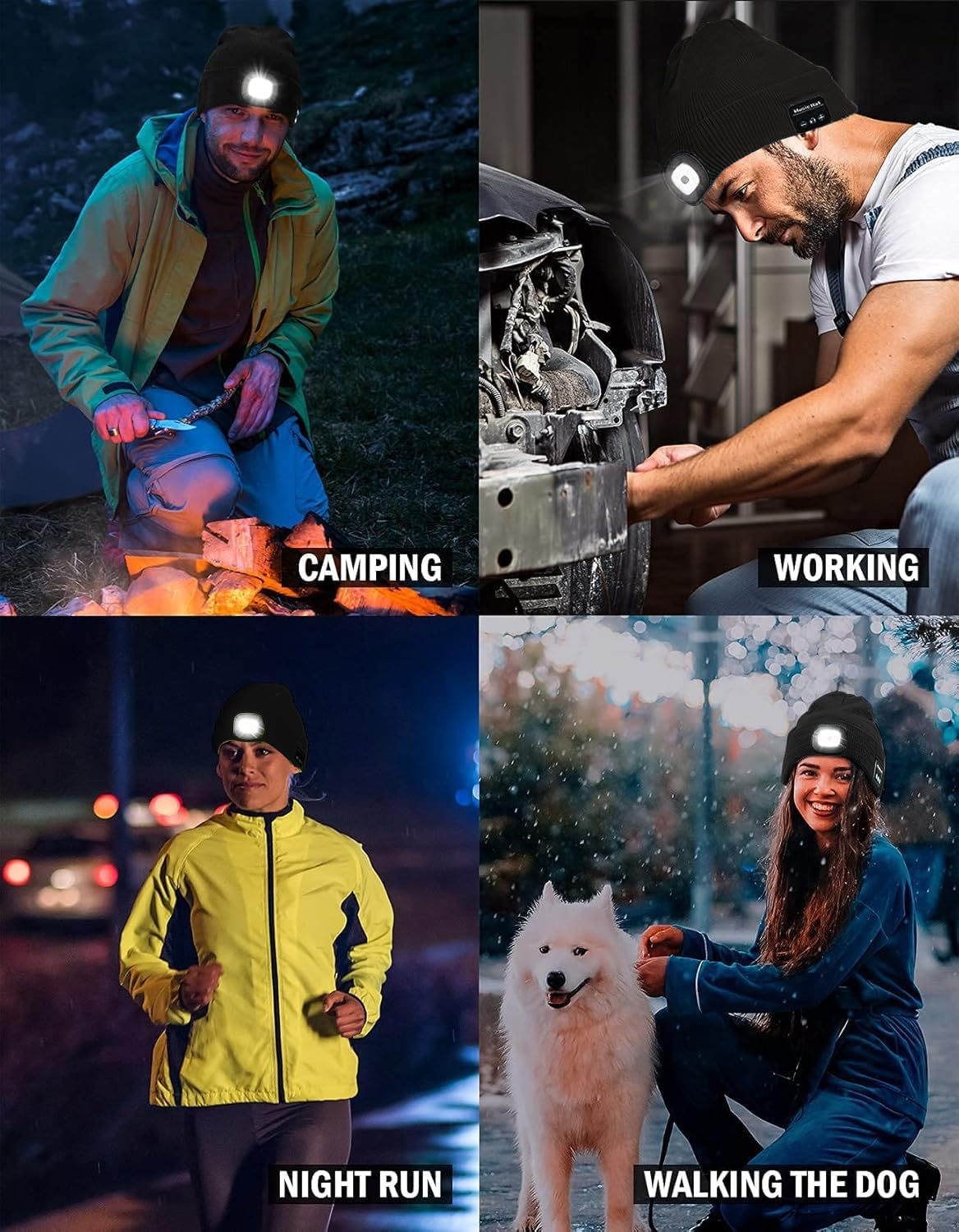 Bluetooth Beanie with a Light, Unisex USB Rechargeable LED Fashlight Hat with Cordless Headphones, Unique Christmas Birthday Gifts for Men Him Husband Teen Black image number 5