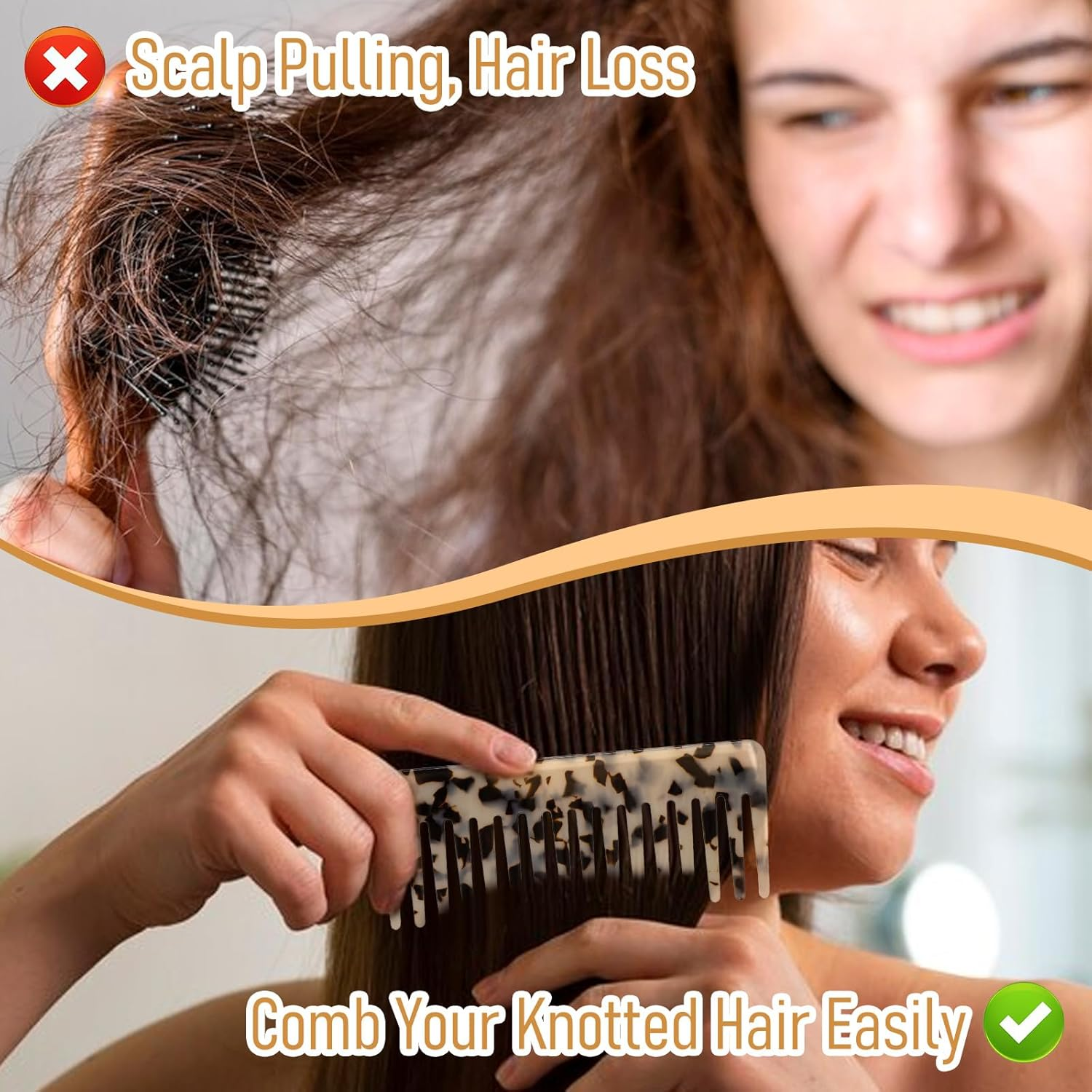 2-Piece Detangling Comb for Long Hair Acetate Detangling Comb Wide Teeth Comb for Wet and Dry Hair Thick Curly Wavy Hair for Women image number 5