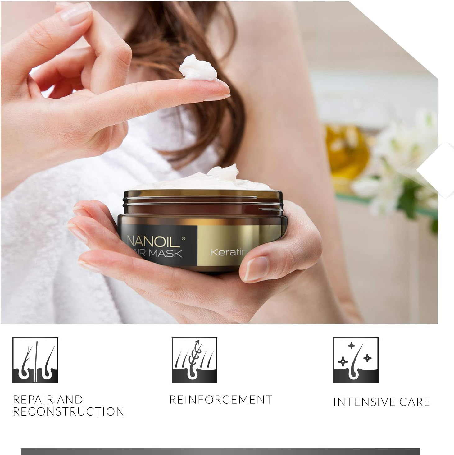 Hair Mask with Keratin Nanoil Keratin Hair Mask 300 Ml - Professional Care for Damaged Hair, the Mask Regenerates and Strengthens Damaged Hair image number 1