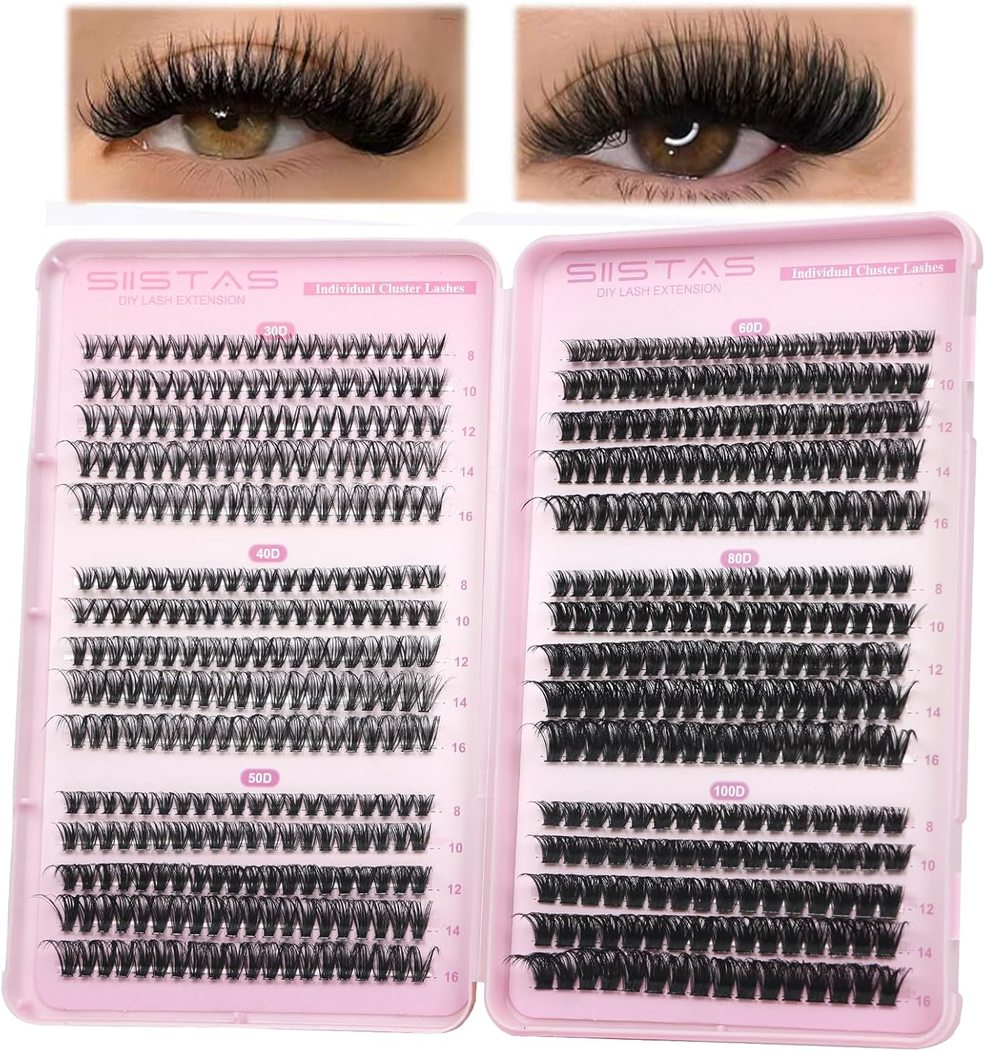 SIISTAS Individual Eyelashes 80D+100D+120D Cluster Lashes DIY Eye Lashes Fluffy Russian Eyelashes Extensions 8-16MM Volume Lash Clusters D Curl Durable Eyelash Clusters for Girls and Women(B07) image number 5