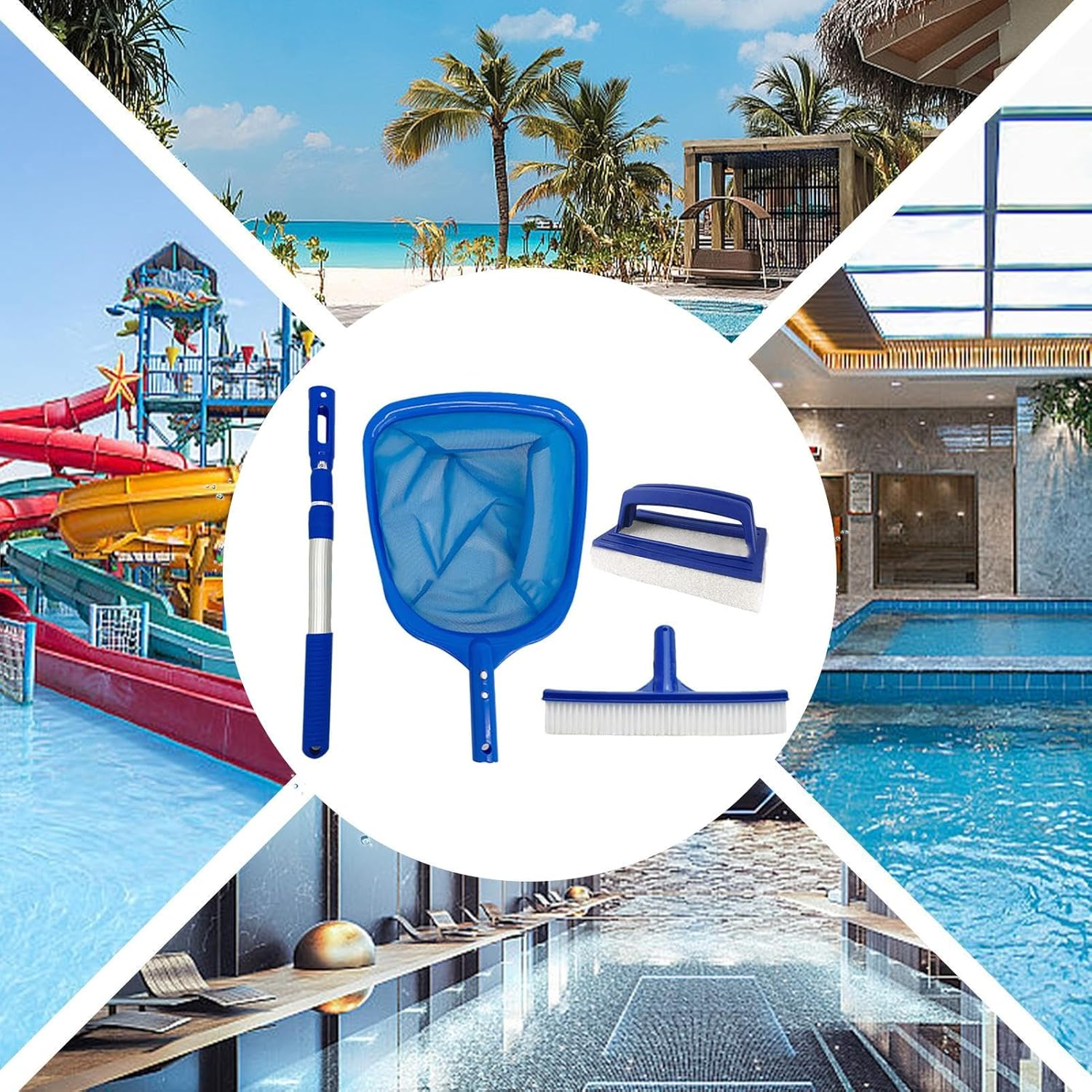 4 X Swimming Pool Cleaning Kit, Swimming Pool Cleaning Net with Adjustable Pole, Spa Pond Cleaning Tools, S-Urface Pool Net image number 6