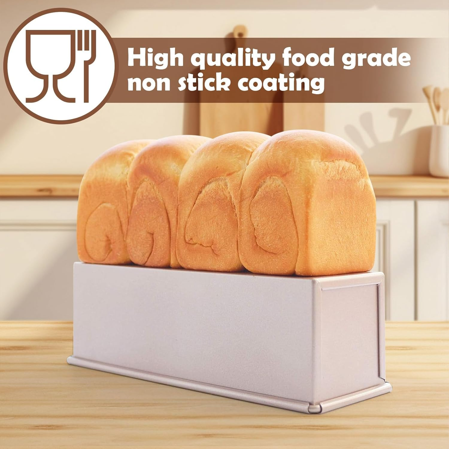 SKTMH 750G Loaf Pan with Cover, Bakeware Aluminized Steel Pullman Baking Mould Cake Toast Bread Mold, Nonstick & Quick Release Coating for Baking Bread Toast for Home Baking (13 X 4 Inch) image number 1