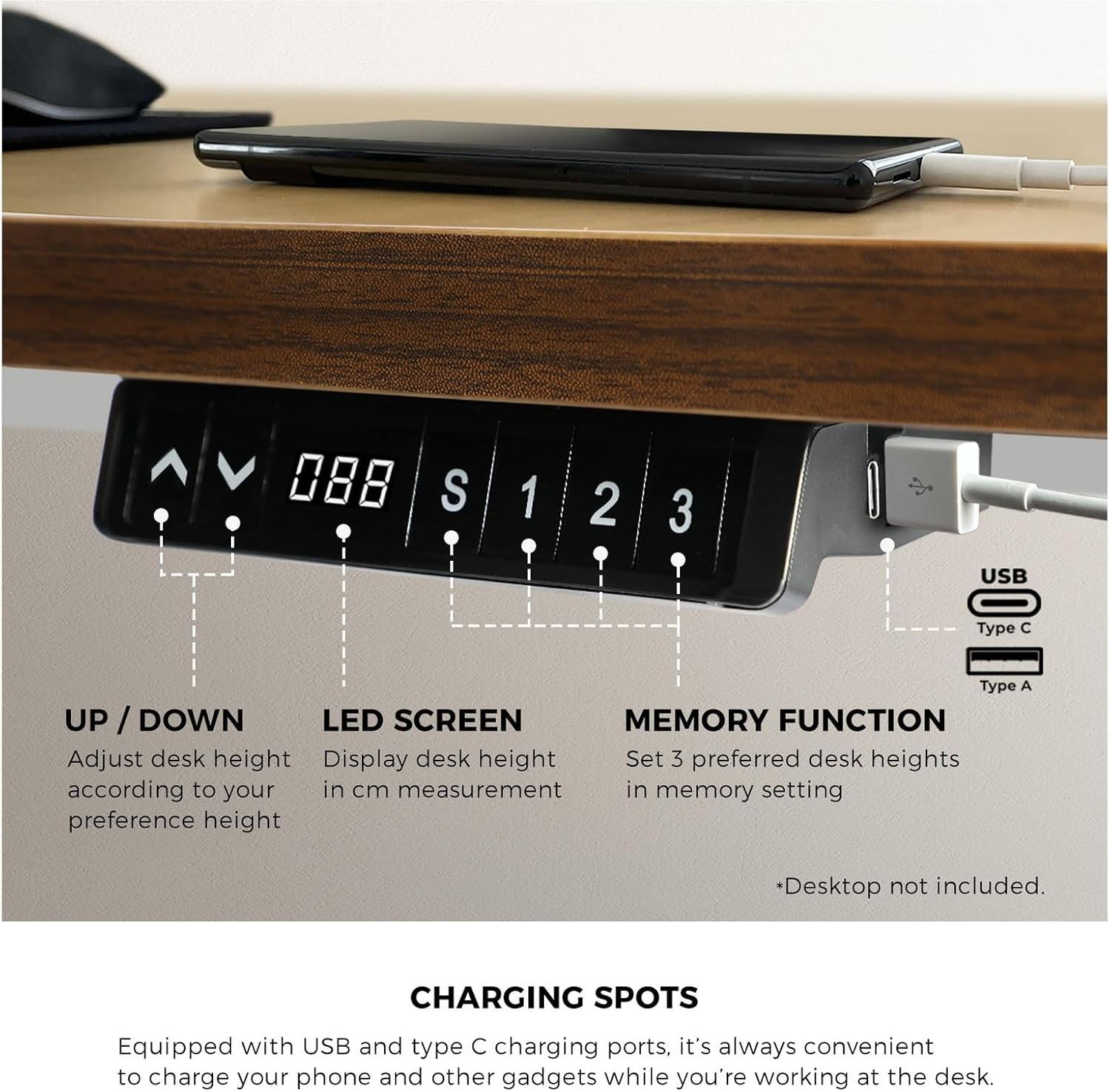 Oikiture Standing Desk Height Adjustbale Sit Stand Desk with Single Motorised Electric Fram for Home Office White(Frame Only) image number 5