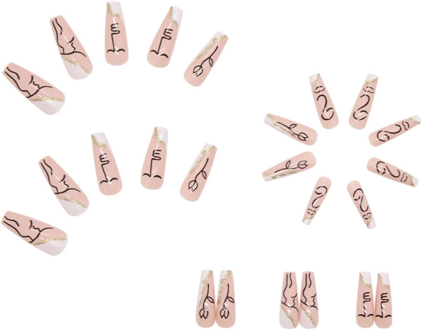 Medium Length Press on Nails, Artificial Acrylic Fake Nails for Women, 24PCS Full Cover Reusable False Nails Kits, Abstract Face Nails Design, Glue on Nails Fake Nails image number 6