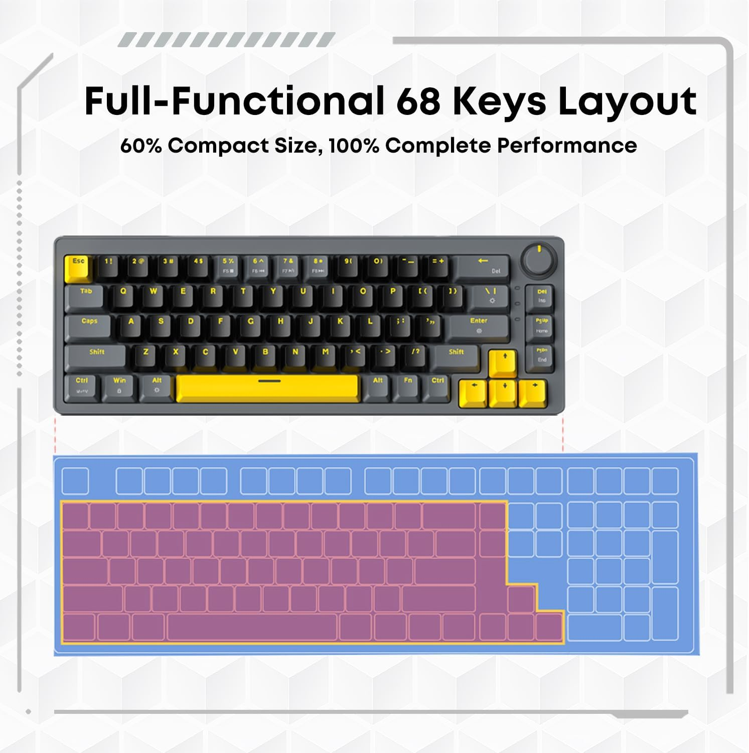 60% Mechanical Keyboard, 67 Keys Wired PC Gaming Keyboard with Volume/Backlit Knob, Hot Swappable RGB TKL Keyboard with Gasket Mount, N-Key Rollover, Compatible with Windows/Mac (Red Switch, Black) - Red Switch image number 5