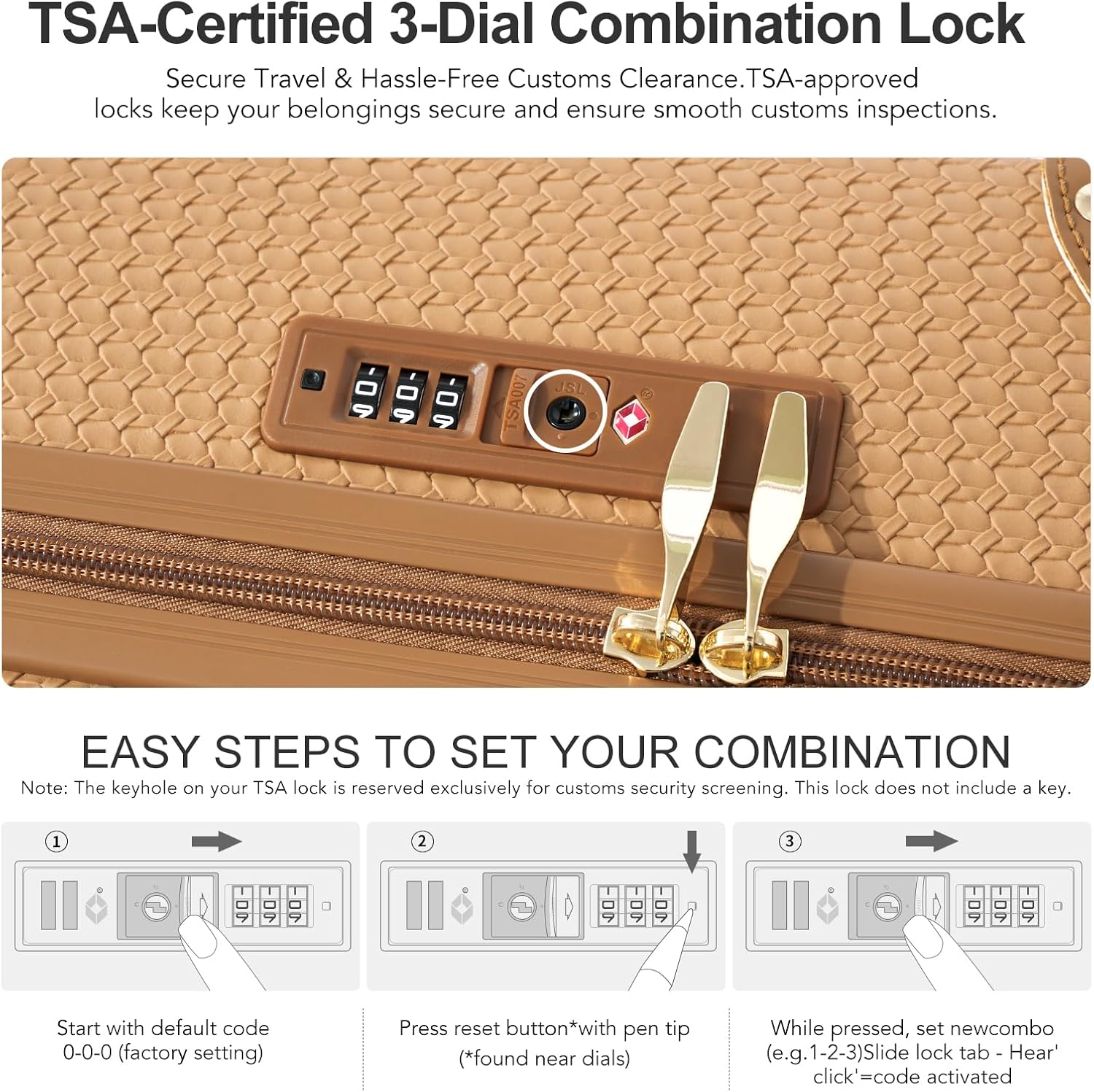 Universal Trotter 3-Piece High-Capacity Lightweight Vintage PU Leather Hardshell Luggage Set (20/24/28 Carry-On & Checked), Water-Resistant PU Trunk Style, 360&deg; Spinner Wheels, Woven Caramel, 20''+24 image number 2