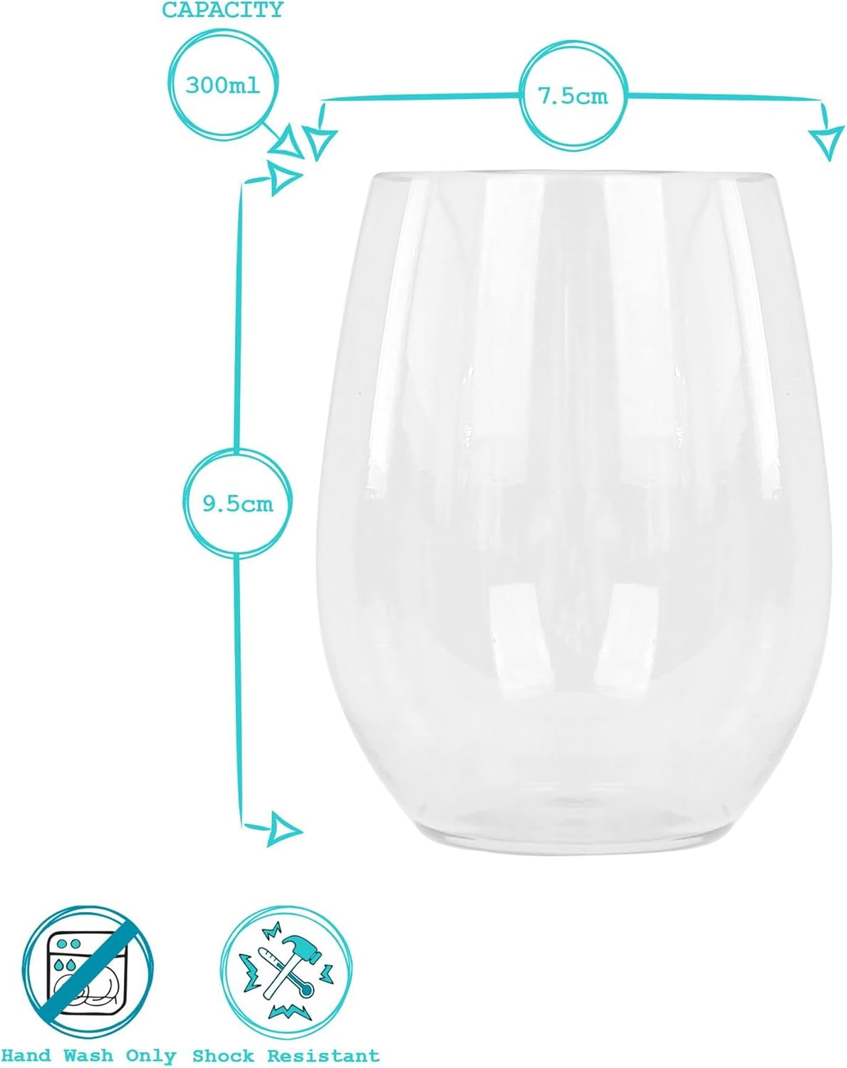 Argon Tableware Reusable Plastic Glasses - 300Ml - Pack of 12 - Stemless Wine Glasses - Clear Cocktail Champagne Tumbler Drinking Cups for Garden, Parties, Weddings, BBQ and Picnic