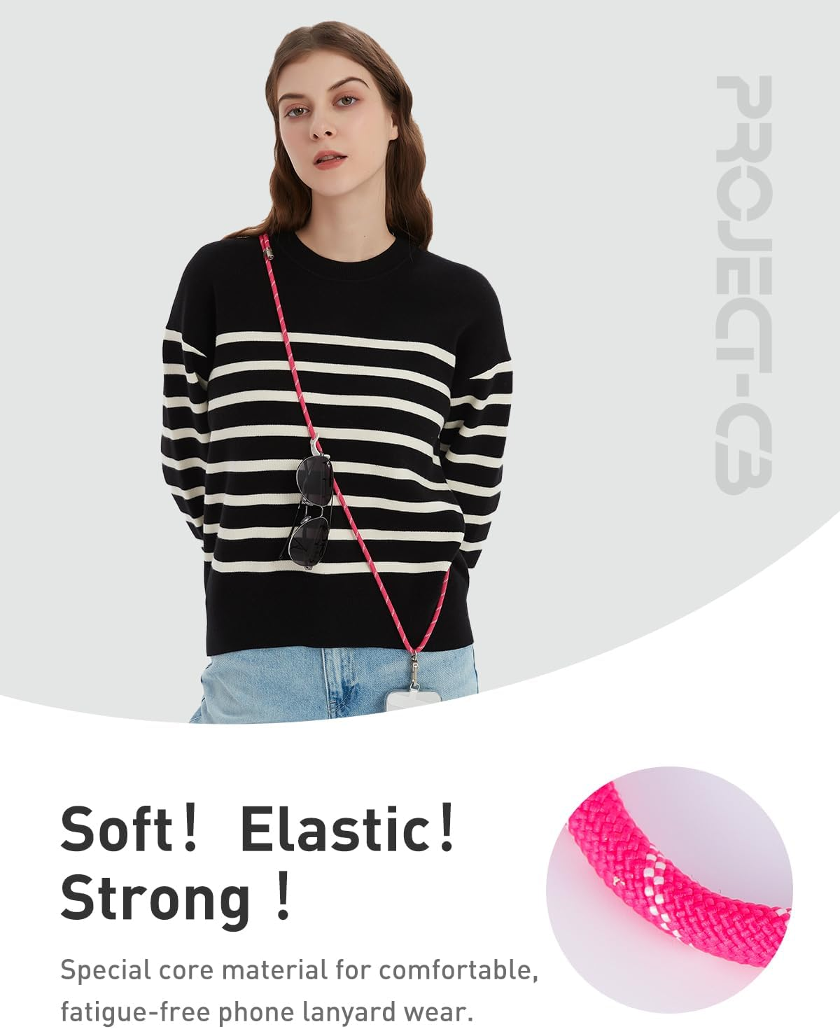 Project-Cb Cell Phone Lanyard 1,Phone Tether Tab 2,Phone Crossbody Strap,Lanyards for around the Neck,Adjustable Phone Strap - Black-G image number 2