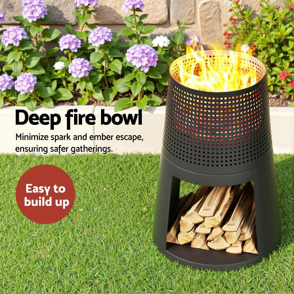 Grillz Fire Pit Deep Bowl with Wood Storage Removable Pit Charcoal Fireplace Wood Burner for Outdoor Patio Campfire