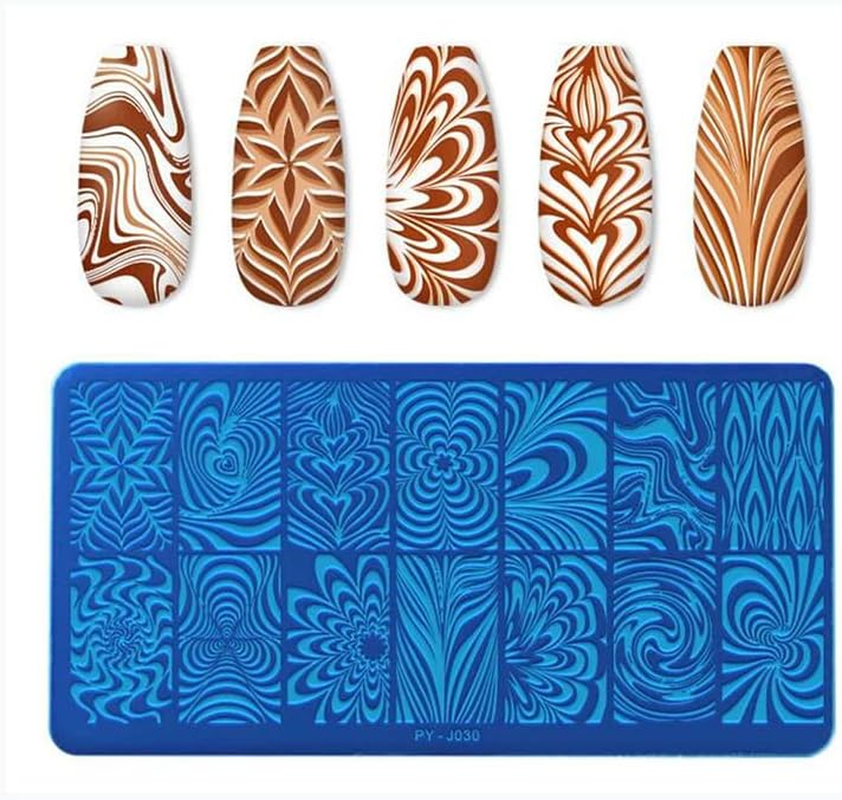 MWOOT 3Pcs Geometry Nail Art Stamping Plate Set, Lines Theme Template Nail Art Stencil, Manicure Print Tool Reusable, Marble Striped Nail Design DIY Print Kit