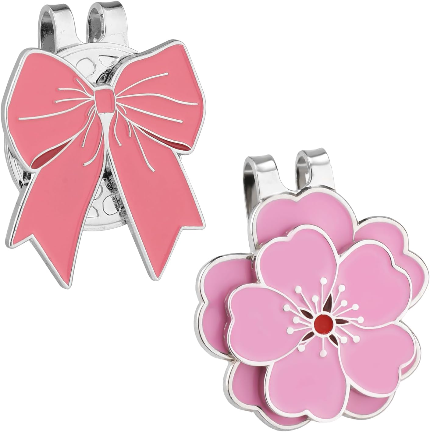 2Pcs Magnetic Golf Hat Clip Set, Pink Magnetic Golf Ball Marker Hat Clip Ball Marker Accessories for Men Women Golfer(Bow & Flower Style) image number 2