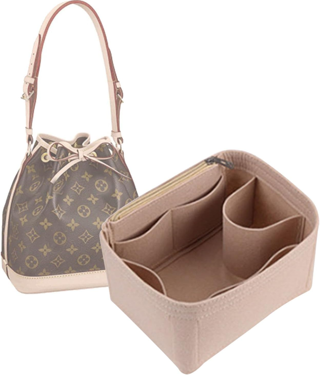 Lckaey Purse Organizer Insert for LV NOE BB Petit NOE NM Storage Bag Organizer with Zipped Pocket Y059Khaki-Medium