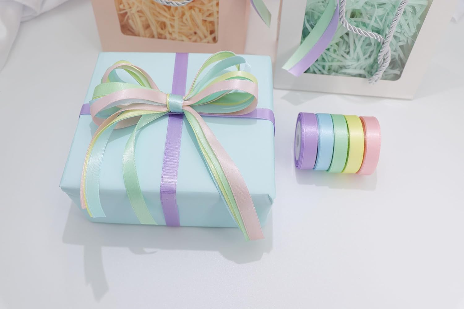 Satin Ribbon 3/8 Inch, Pastel Color Double Faced Ribbon for Gift Wrapping, Flower Bouquet, Wedding Party Decoration, Hair Bows, DIY Crafts - 8 Yards/Roll, Total 40Yds image number 5