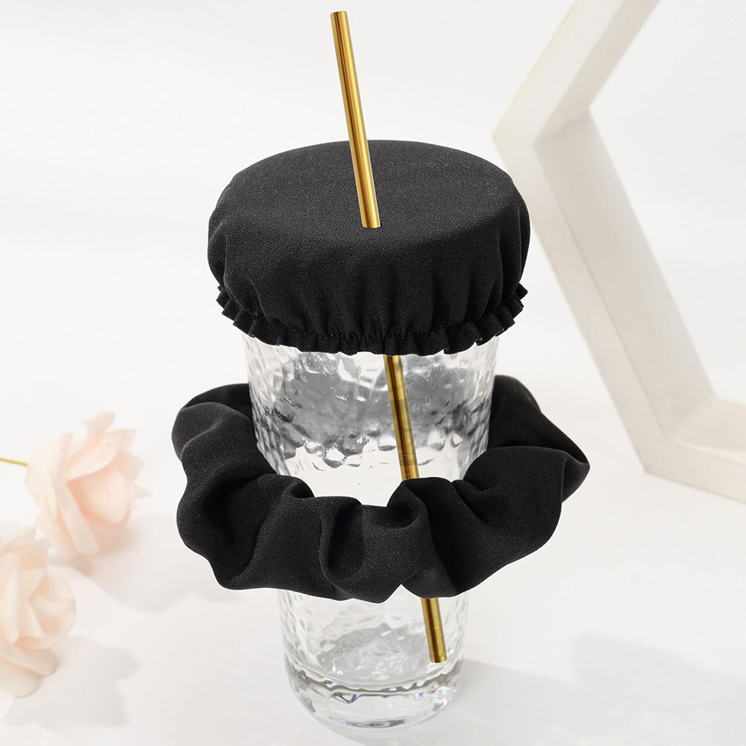 Karjiaja Scrunchie Drink Cover, Anti-Spike Hair Scrunchie Club Headband for Drinks Protection, Black, 1 Count image number 2