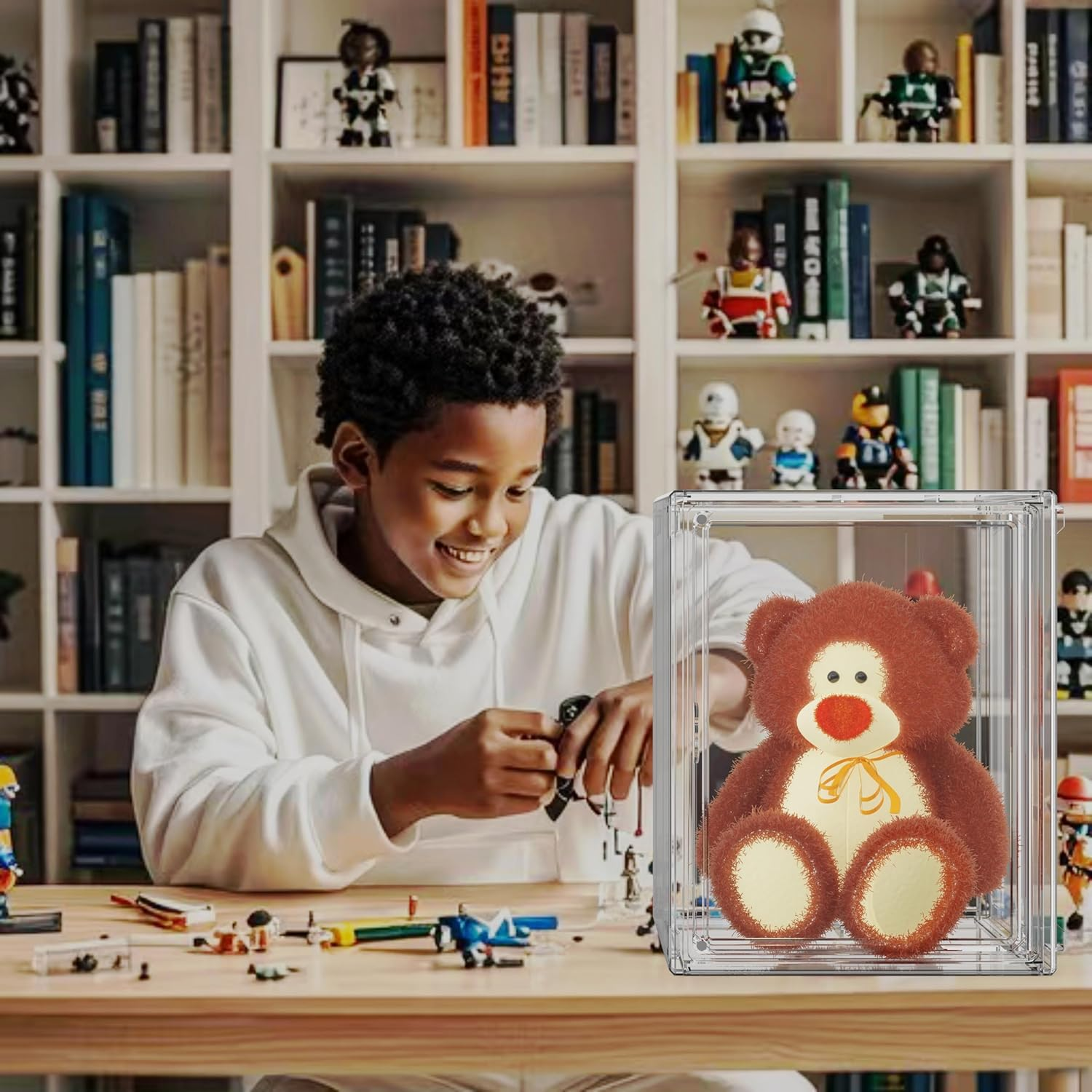 Acrylic Display Case for Collectibles, Stackable Clear Acrylic Display Box with Movable Panels for Figure,Toys, Sports Memorabilia, Wallets, Books