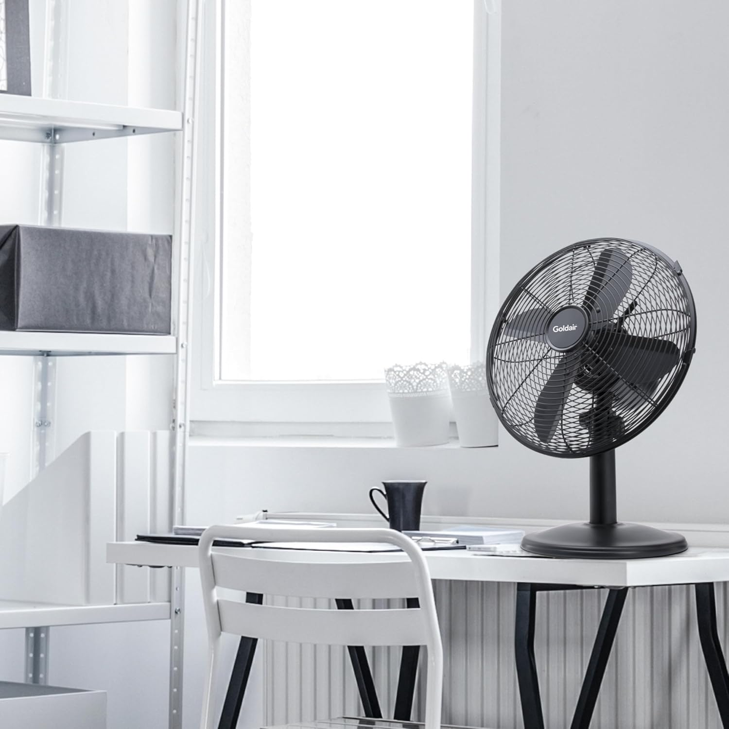 Goldair 30Cm Metal Desk Fan with 3 Speed Settings, Tilt-Adjustable, Matte Black