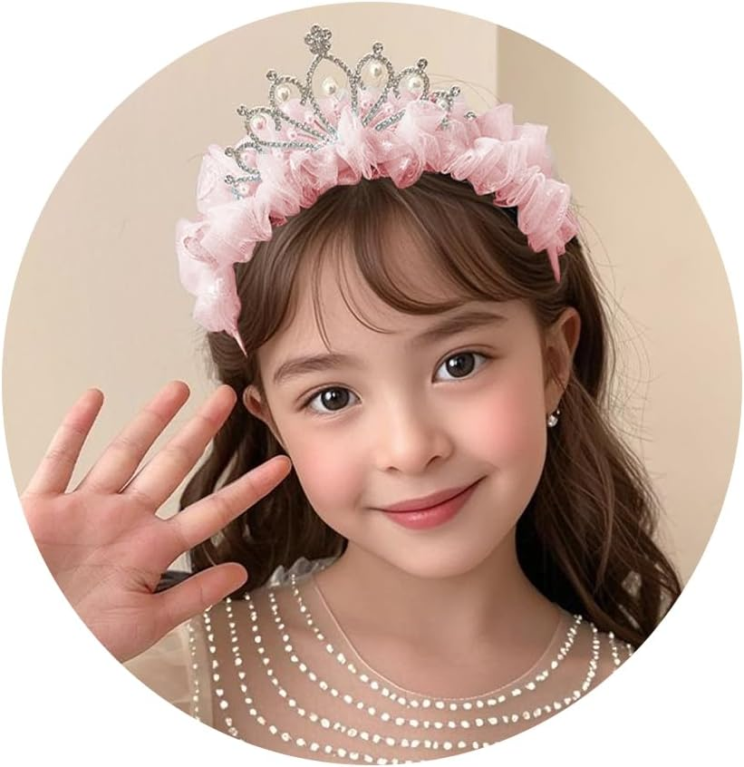 Crown Priness Tiara Cute Fairy Headband for Girls Crowns Hairband for Birthday Party Favors Christmas Halloween Cosplay Hair Accessories for Kids, Pink