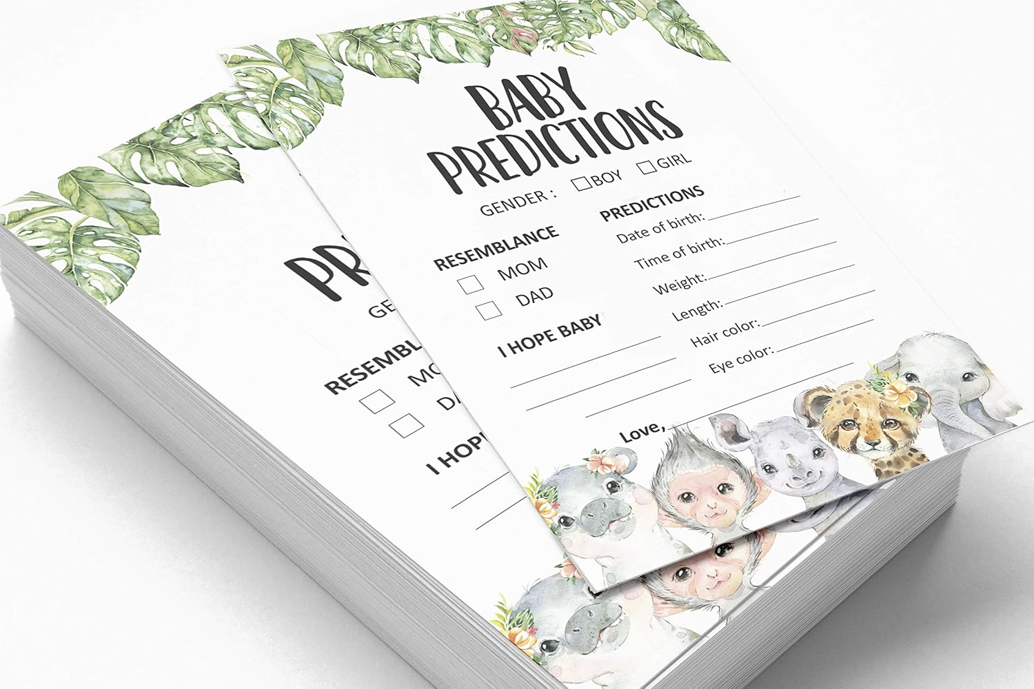 50 Prediction Cards for Baby Shower Game Safari Jungle Animals Party Supplies Fun Baby Shower Game Favors - Abc_Game image number 2