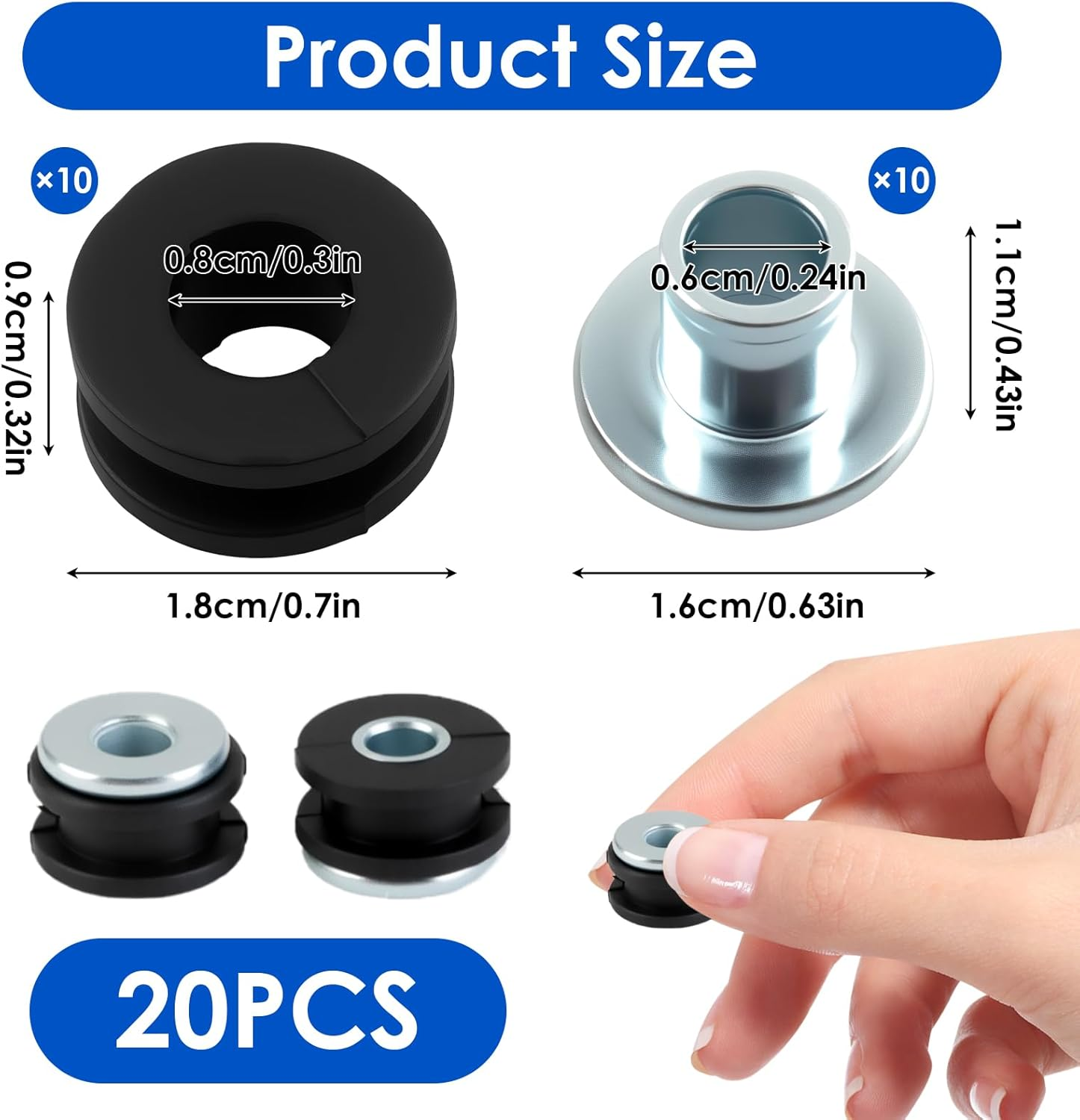 20 Pcs Universal Motorcycle Bike M6 Rubber Grommets Set - Heavy Duty Fairing Cowling Buffer Washers, Pressure Relief Cushions & Shock Absorbing Bushings for Smooth Ride, Fit Most Bikes