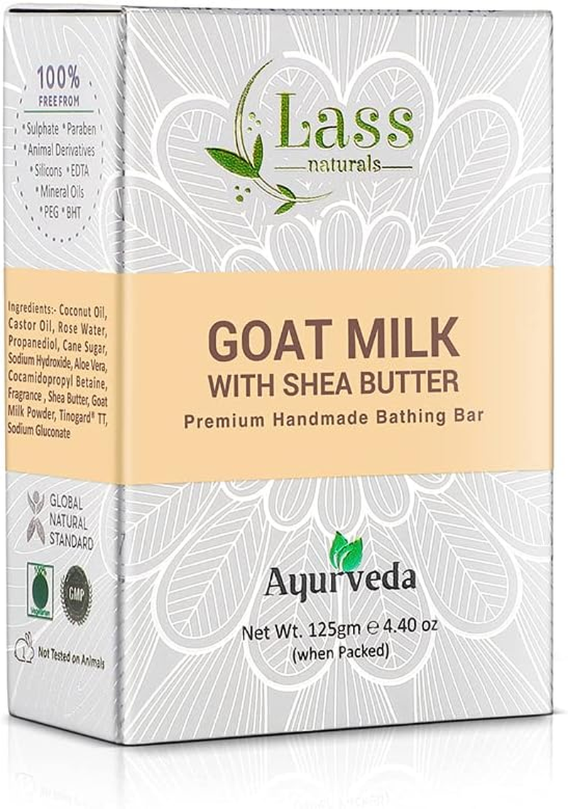Lass Naturals Goat Milk with Shea Butter Soap Handmade Bathing Bar for Sensitive and Dry Skin, 125 G Skin Care image number 6