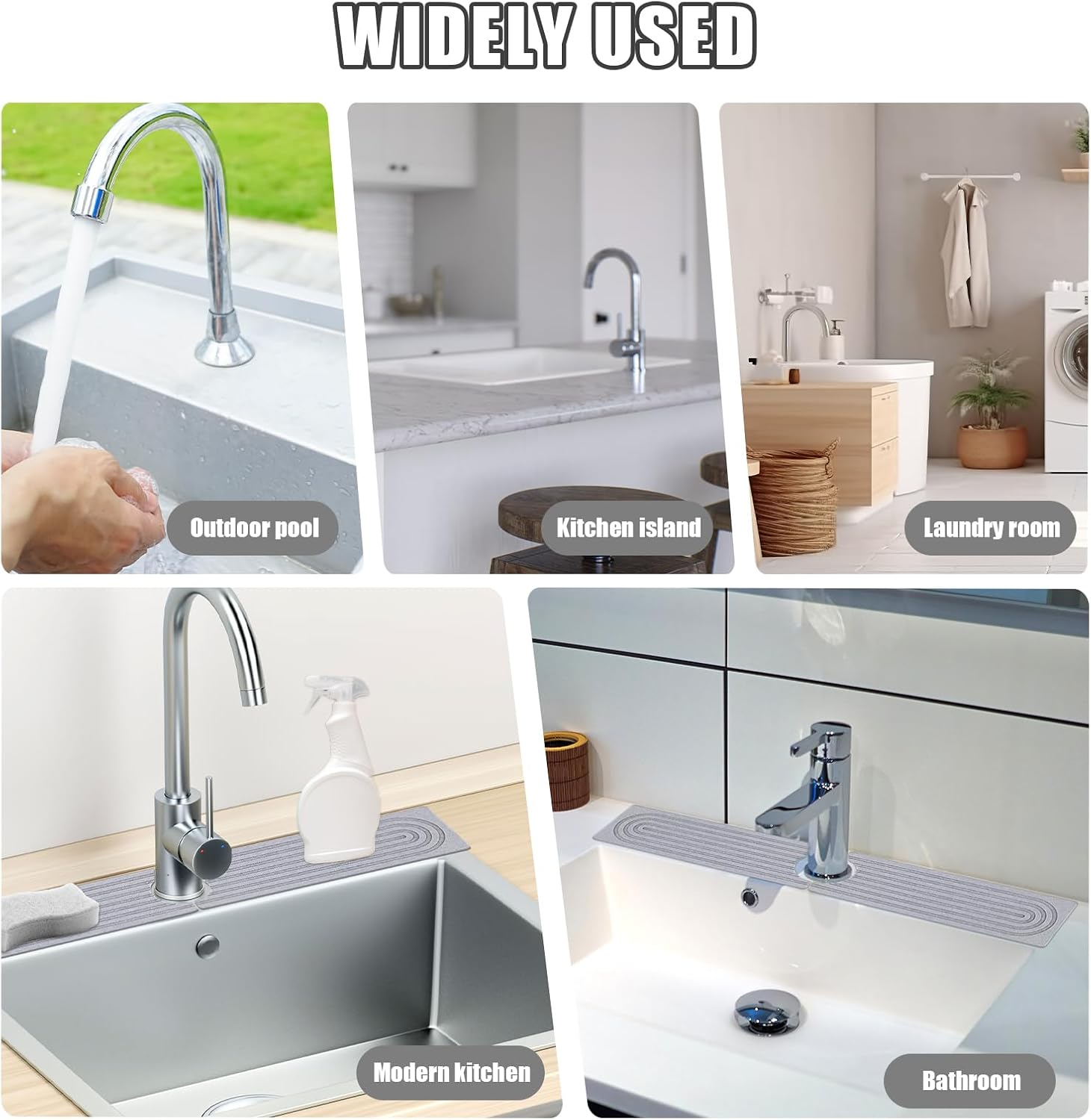 Kitchen Sink Faucet Mat, Square Edges 24 "Long Diatomaceous Earth Quick Drying Stone Tray Super Absorbent Build-Up Bathroom Diatom Mud Instant Water Absorbing Counter Faucet Splash Guard (Light Gray) image number 4