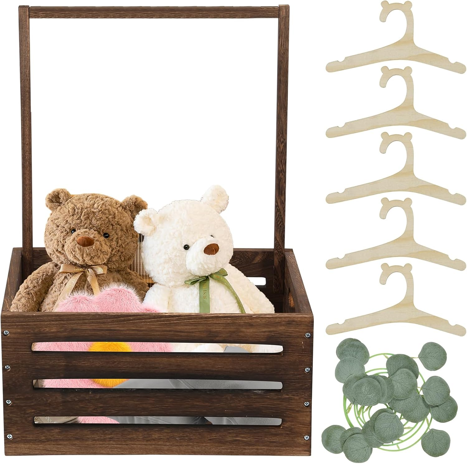 Wooden Baby Shower Crate Closet, Baby Storage Crate with Handle, Decorative Basket for Baby Shower Gifts, Welcome Gift Basket for Newborn Boys Girls, Pregnancy Gifts for New Parents