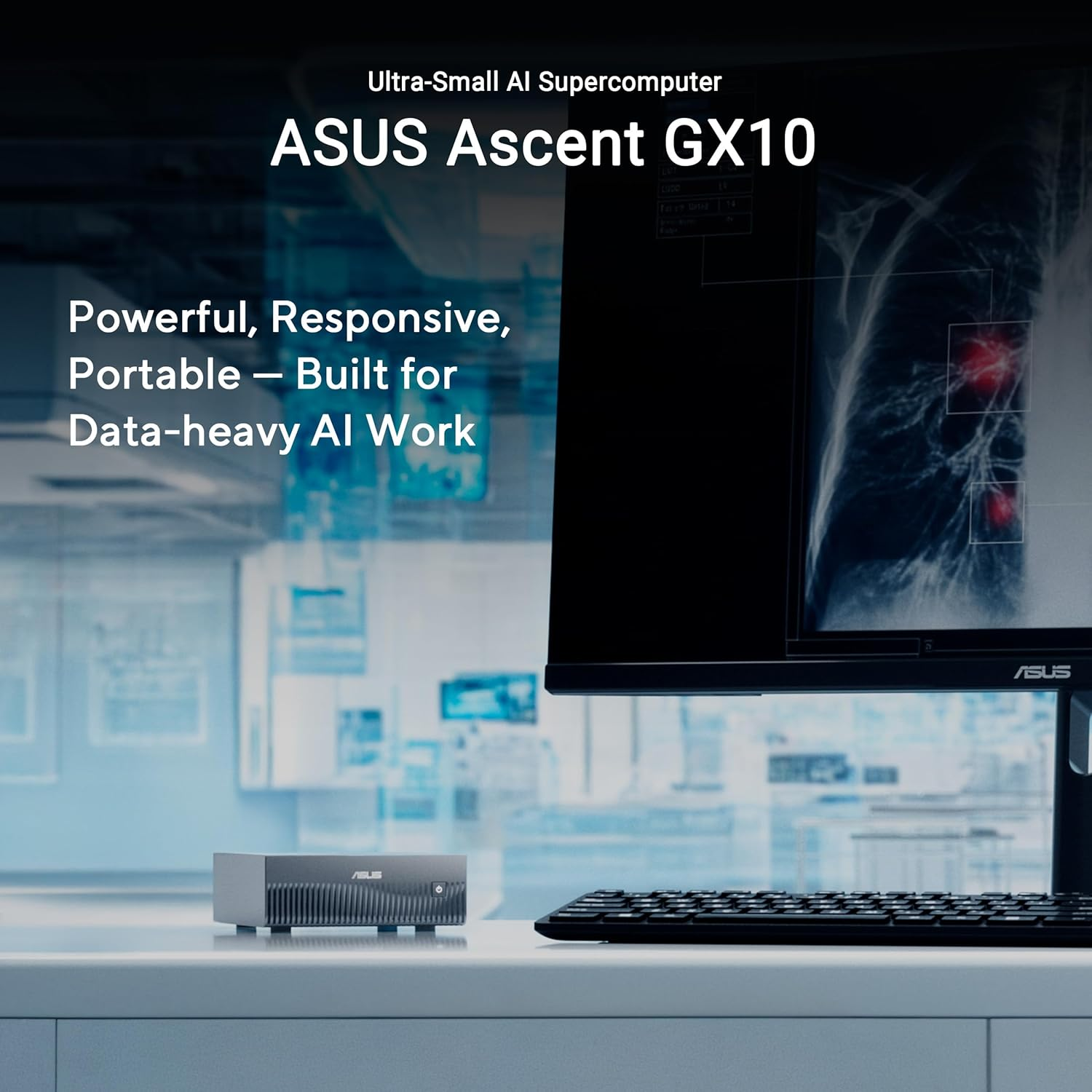 ASUS Ascent GX10 AI Supercomputer Mini PC, ARM V9.1-A CPU (GB10), 128GB LPDDR5X RAM, 1TB SSD, NVIDIA Blackwell Integrated GPU (GB10), 10Gbe LAN, Wifi 7, NVIDIA DGX OS