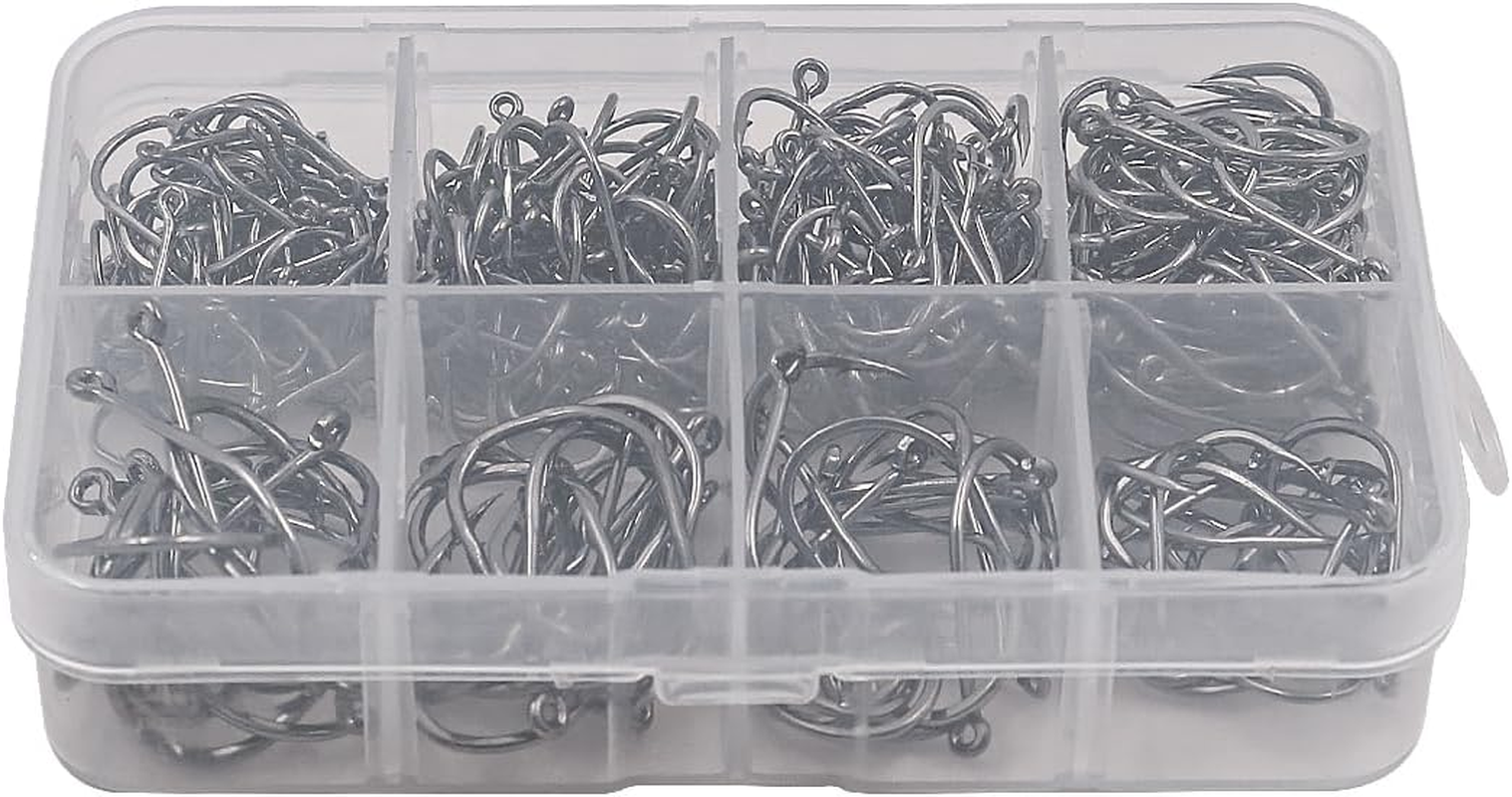 300PCS NUZAMAS Fishing Hook 9#-16# Barbed Hooks Pike Fishing Tackle Carp Circle Hooks with Storage Plastic Box Carbon Steel Eyed Sea Fish Hooks for Freshwater Saltwater image number 2