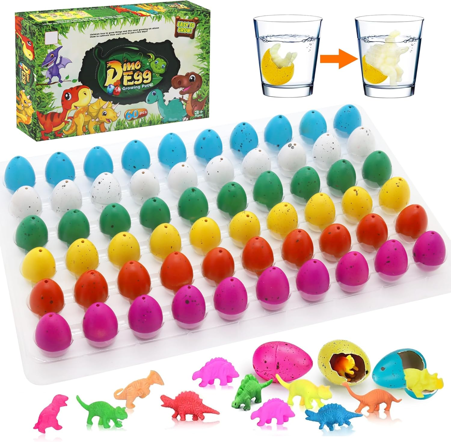 60 Pcs Hatching Dinosaur Eggs, Water Growing Toys for Boys Girls, Dinosaur Eggs with Dinosaurs Inside, Dinosaur Party Favors for Kids