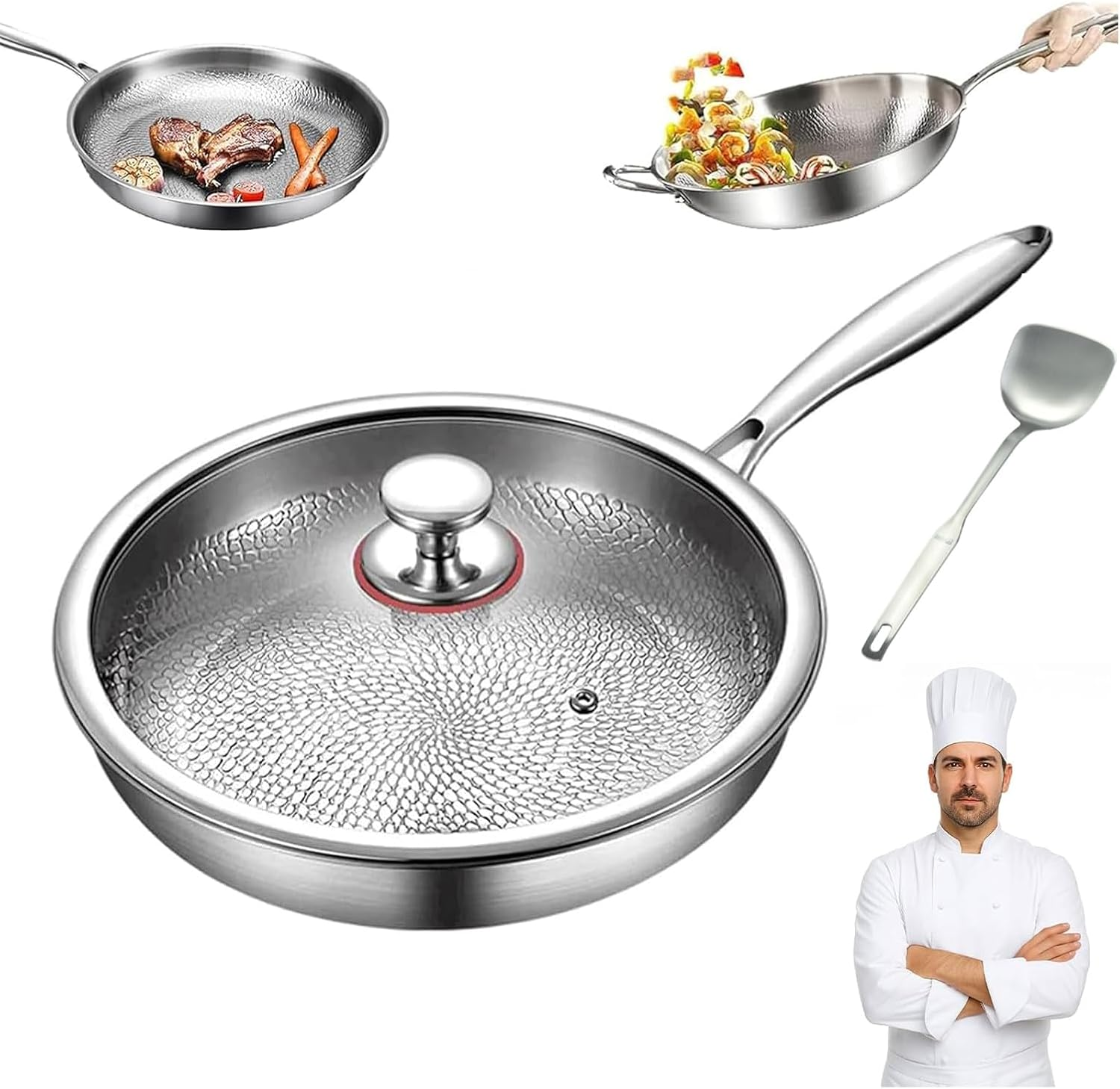 Platefull Titanium Pan, 2026 Upgrade to 100% Non-Toxic Platefull Titanium Frying Pans with Shovel, 12" Non Stick Chemical-Free, Extreme Heat-Resistant & Lasts a Lifetime (With Lid,11.02In)