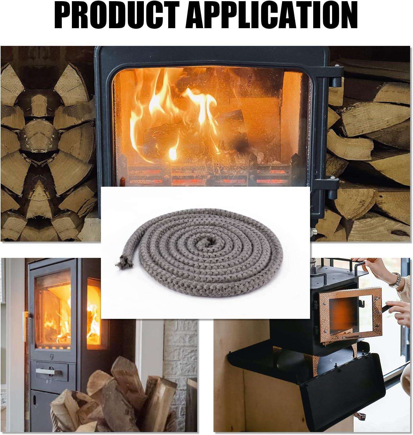 Fireplace Seal Rope, 8.2Ft X 0.55In Graphite Impregnated Fiberglass Rope Seal Gasket Replacement Wood Stove Door Gasket for Fireplaces Stoves Wood Burning
