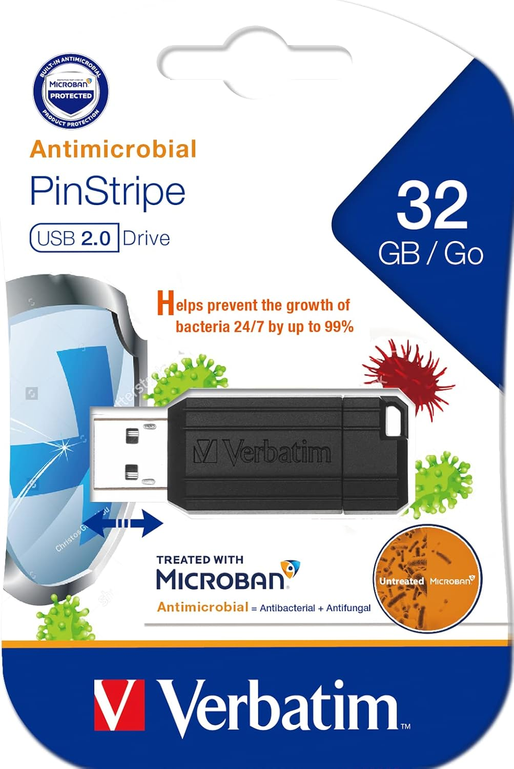 Verbatim Pinstripe USB 2.0 Drive 32GB Black (Microban) image number 1