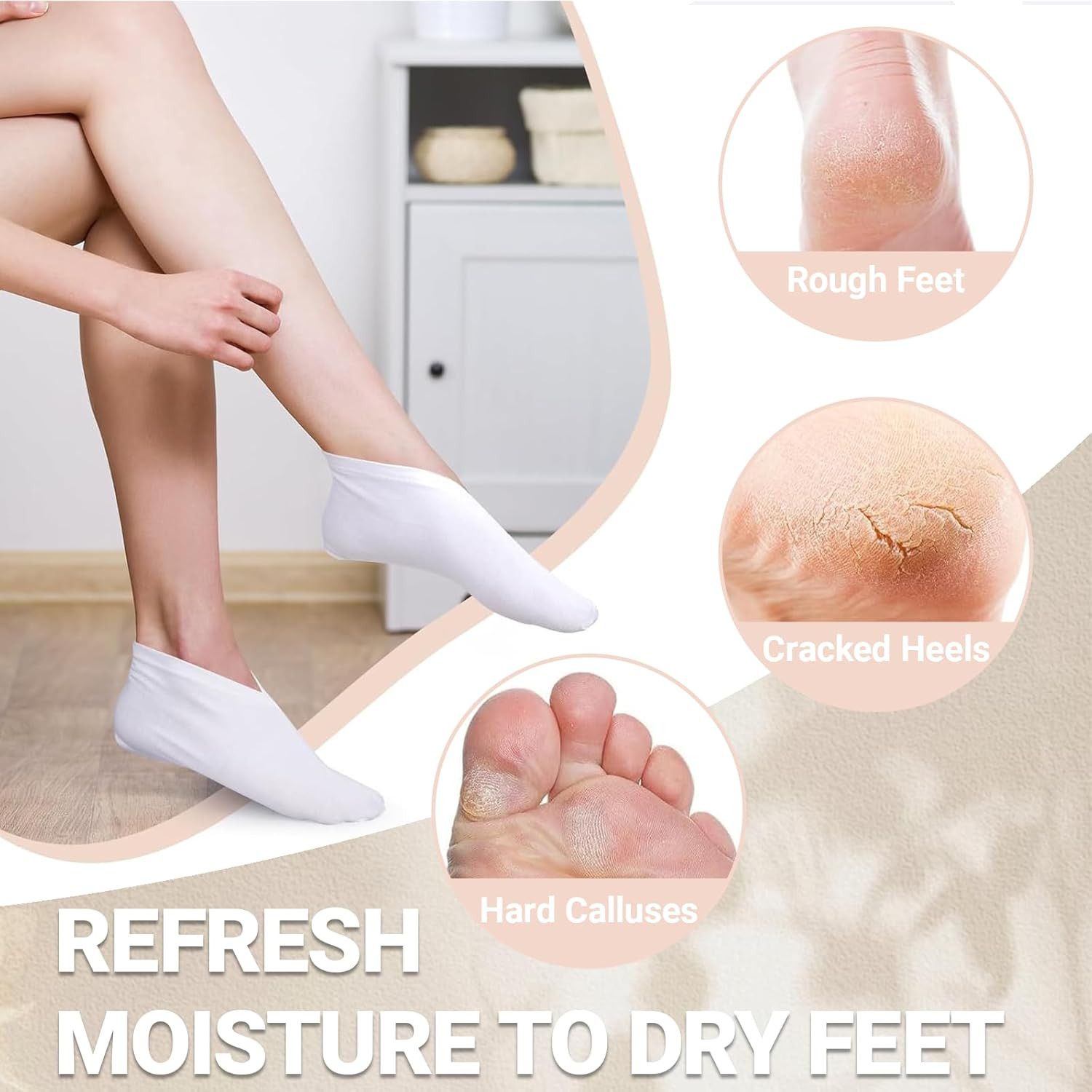 JOWILIN Moisturizing Socks Set, 5 Pairs Overnight Spa Socks, Premium Cotton Spandex Socks, Foot Care Moisture Enhancing Socks for Spa Treatment, Heal Eczema, Repair Rough Cracked Dry Chapped Skin image number 3