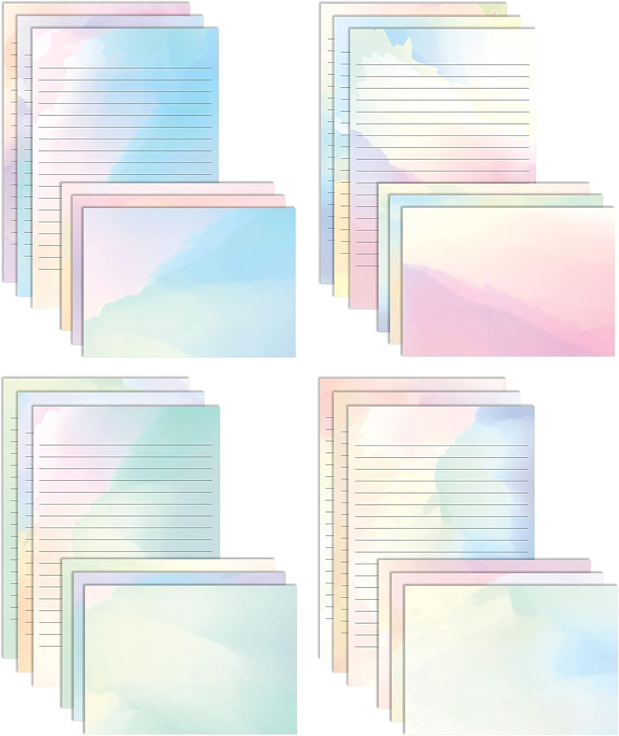 Better Office Products Mini Stationery Set, 100 Piece Set (50 Lined Watercolor Sheets + 50 Matching Envelopes), 5.5 X 8.25 Inch, 12 Unique Designs, Double Sided Printing, One Side Lined Paper, By image number 4