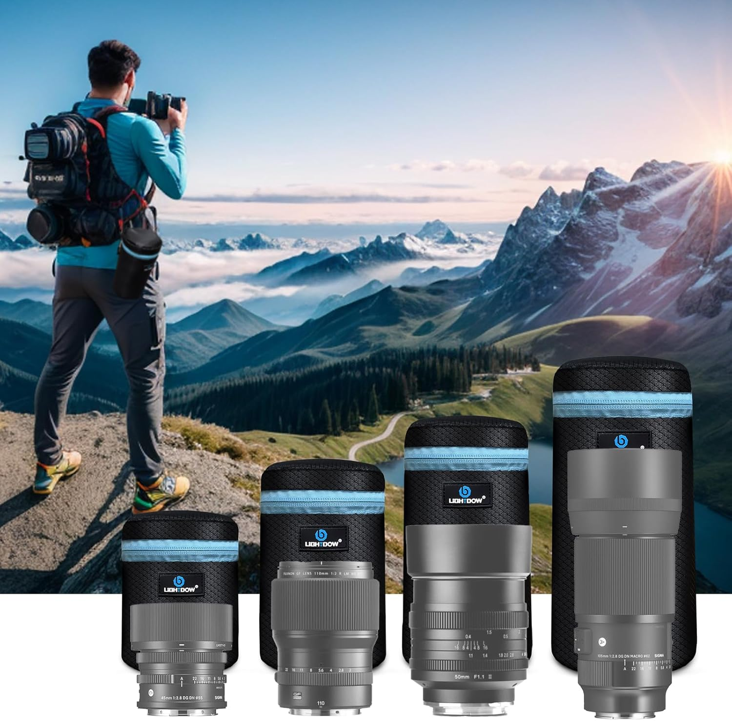 Lightdow Lens Pouches (Set of 4) S M L XL Lens Case 5Mm Thick Soft Waterproof and Shockproof Portable Protective Lens Case for Canon Nikon Sony Olympus Camera DSLR Lens Mirrorless Camera Lens Bag image number 2