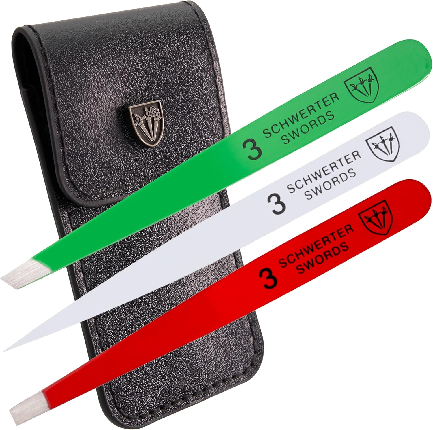 3 Swords Germany - Brand Quality Professional Stainless Steel Precision Tweezer Set "MEXICO" Slanted, Straight, Pointed Eyebrows Hair, Manicure Pedicure - Pinzas Rectas, Biseladas, Puntiagudas (5366)