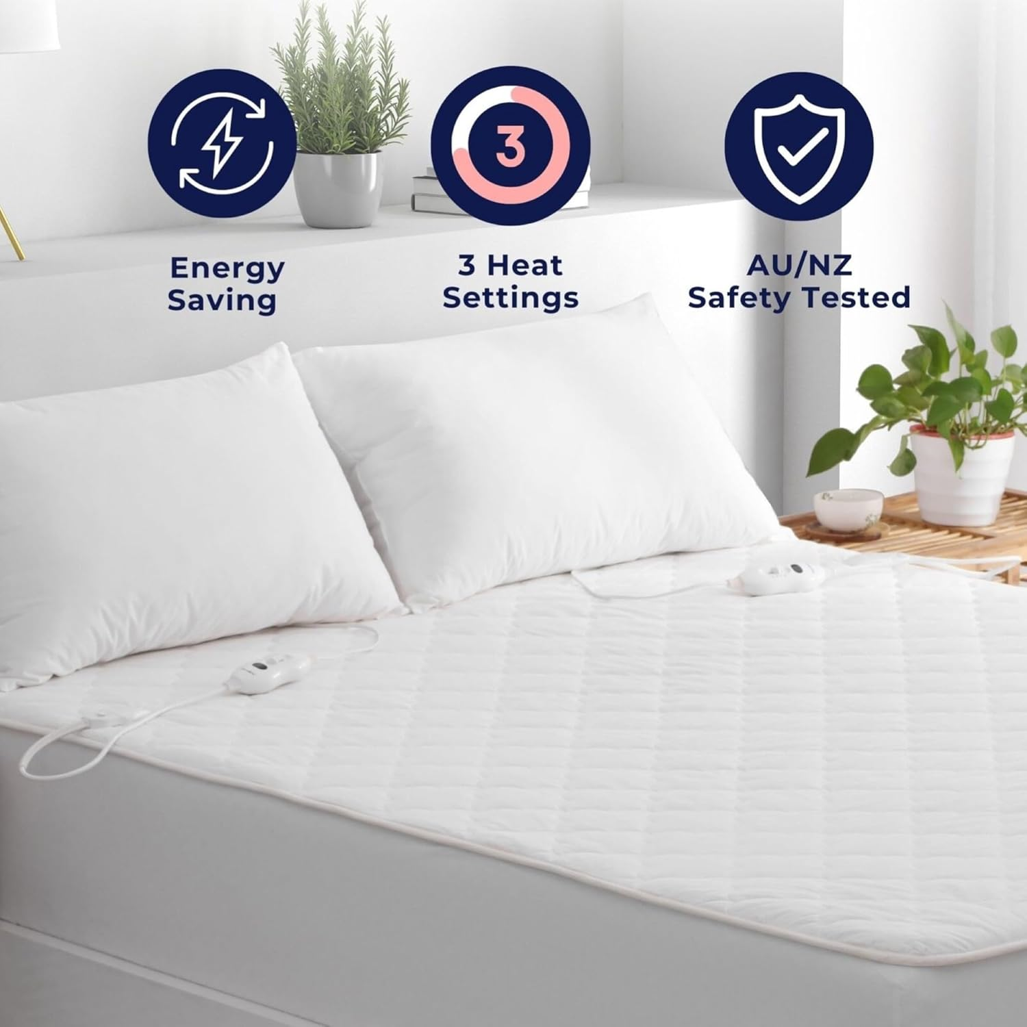 Dreamaker 100% Cotton Filling and Natural Cotton Cover Quilt Electric Blanket Fully Fitted Heated Blanket Overheat Protection Adjustable 3 Heat Settings LED Display Detachable Controller (Single) image number 6