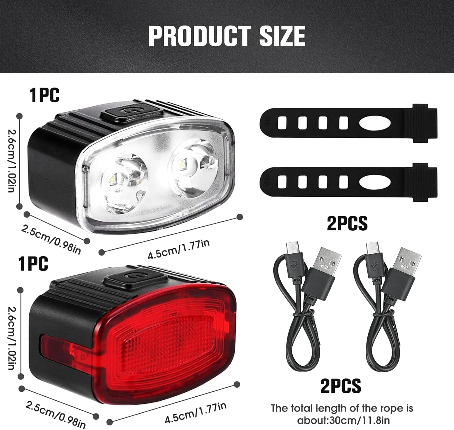 Bike Lights Set Ultra Bright, Bicycle Light Rechargeable Super Bright 6 Modes, IPX6 Waterproof Bike Lights for Night Riding/Cycling Safety, DIY 4X4 + 6X6 Lightning Modes Bike Headlight and Tail Light image number 3
