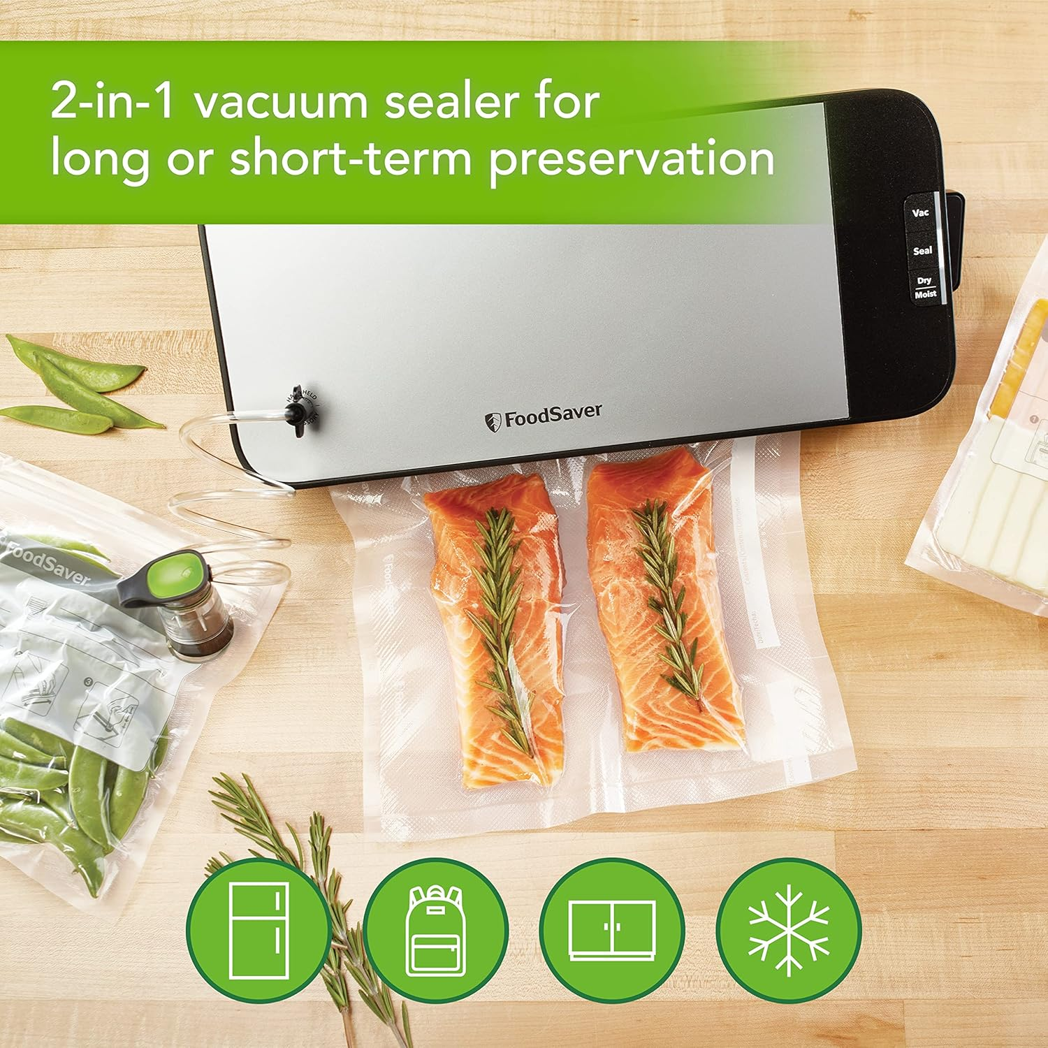 Foodsaver VS2198 Cut and Seal Machine | Sous Vide, Moist, Dry, Marinate, Pulse Settings | Built-In Roll Storage, Cutter | Heat & Handheld Vacuum Sealer, Commercial-Grade Seal, Stainless Steel