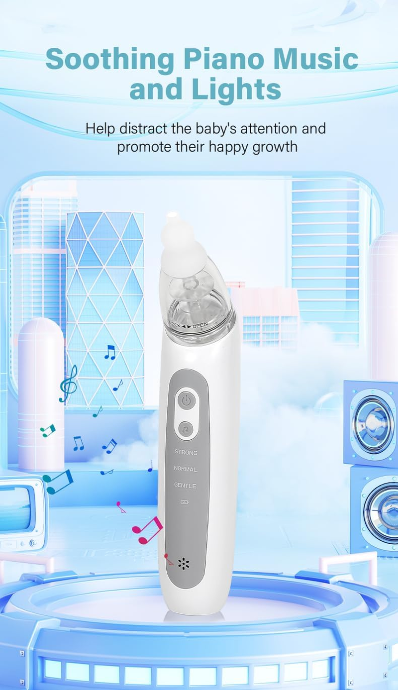 Koeay Nasal Aspirator for Baby with 6 Silicone Tips, Automatic Baby Nose Sucker Adjustable 3 Modes Suction Level Electric Nose Aspirator for Toddlers from 0 to 12 Years with Music Soothing Function image number 3