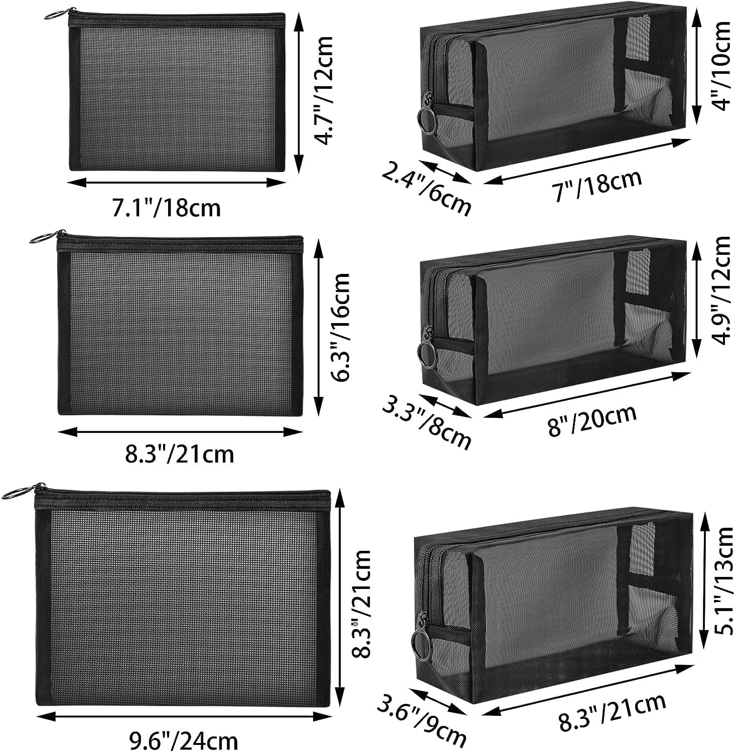 Stibest 6 Pieces Mesh Makeup Bags Mesh Cosmetic Bag Portable Travel Organizing Zipper Pouch Toiletries Makeup Pouches for Home Office Travel Accessories, Black, Mesh Makeup Bag image number 5