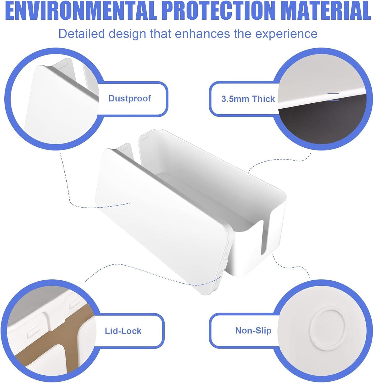 3PCS Cable Management Boxes Organizer, Cord Organiser Box System to Cover and Hide & Power Strips & Cords,Large Storage Wires Keeper Holder for Desk, TV, Computer,Usb Hub (White) image number 3