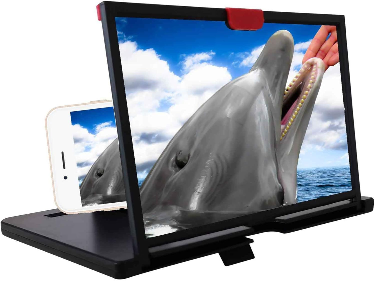 12" Magnifier for Cell Phone - 3D HD Projector Screen Enlarger, Smartphone Desktop Bracket, Universal Cellphone Magnifier Holder (Black)