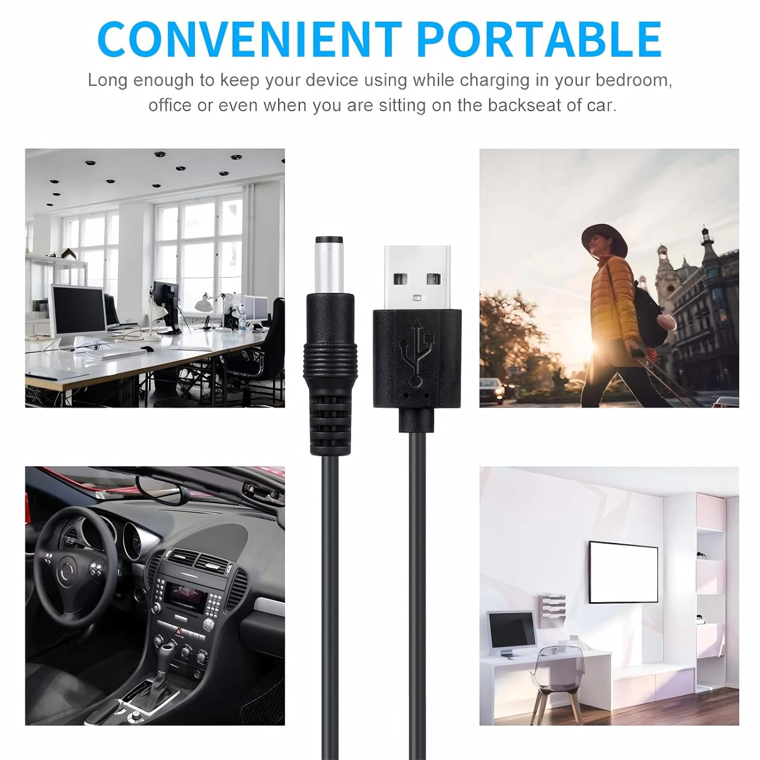 5V USB to DC Charging Cable, DC 5.5 X 2.1Mm with 13 Connectors, Universal Power Cord for Toys, Watches, Phones, Fan, Speaker, Headset, Table Lamp, LED Light Strip, Monitor, Router, Power Cable 3.3FT