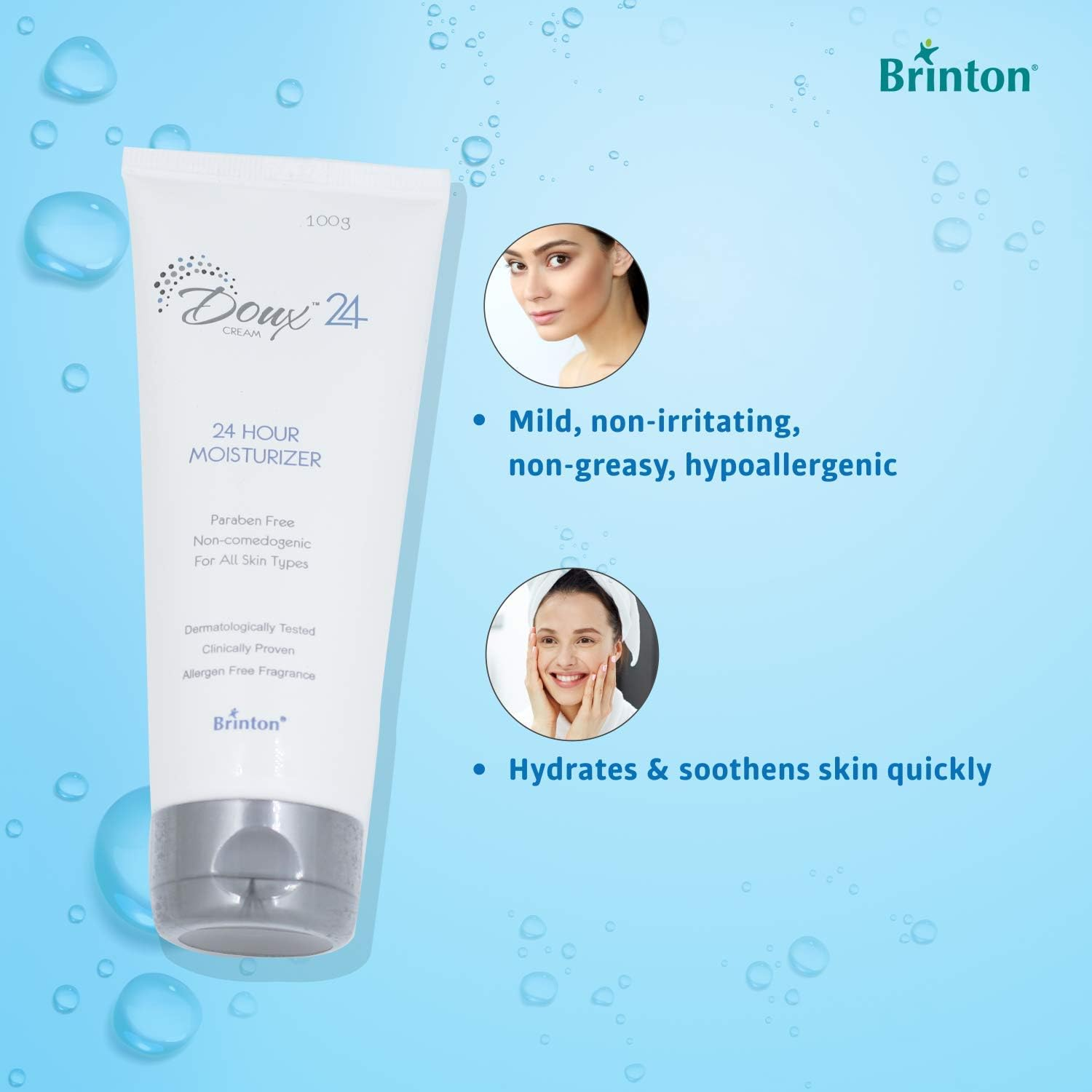 Brinton Doux 24 Hour Moisturizer Cream Face, Moisturizer, for Women, Ladies, Men, Man, 100 G, Blue image number 3