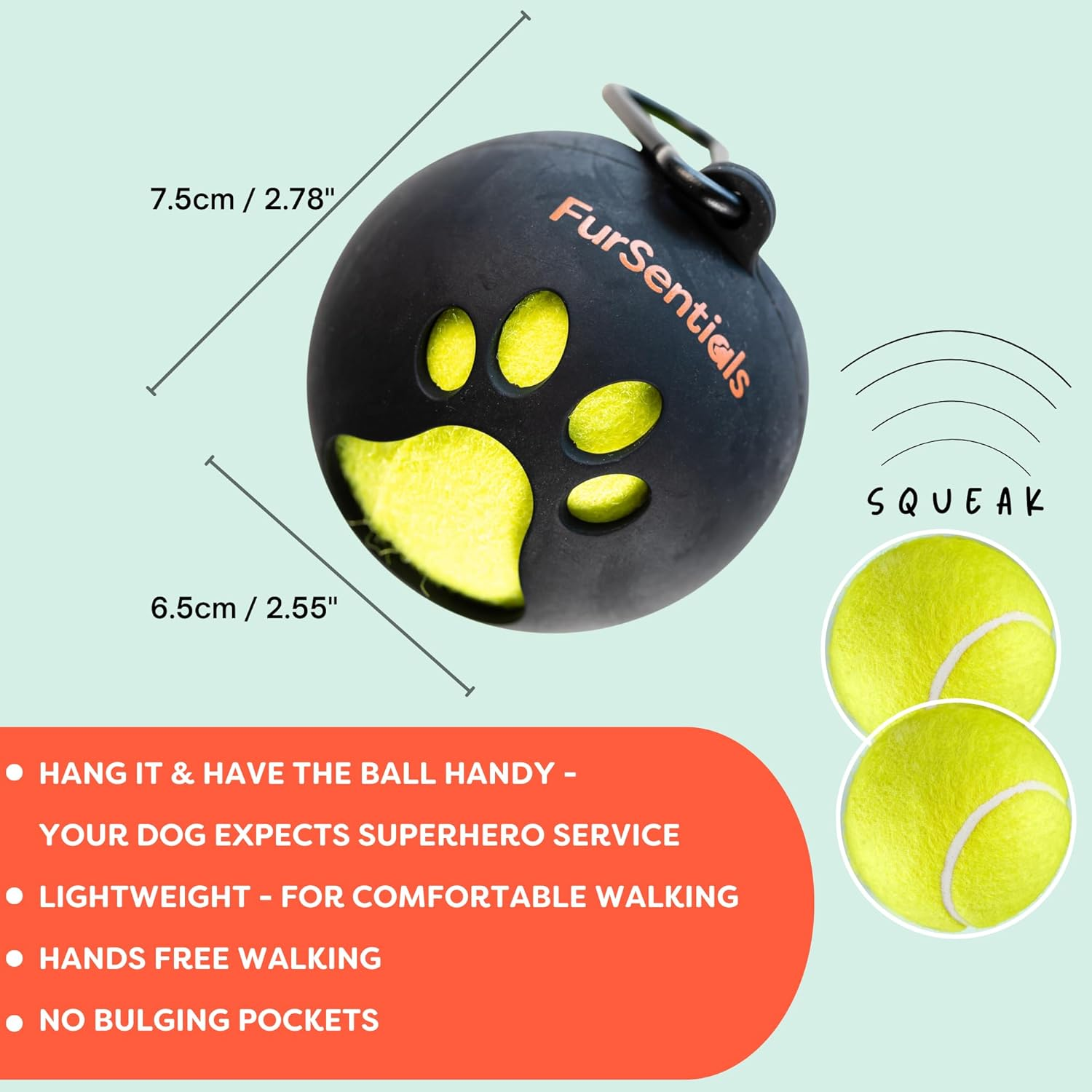 3 Dog Squeaky Tennis Balls + Silicone Dog Ball Holder for Dog Leash - with Carabinar Attachment Clip - Squeaky Dog Toy Balls with Holder for Hands-Free Dog Walking Accessory_Black Ball Buddy Trio image number 1